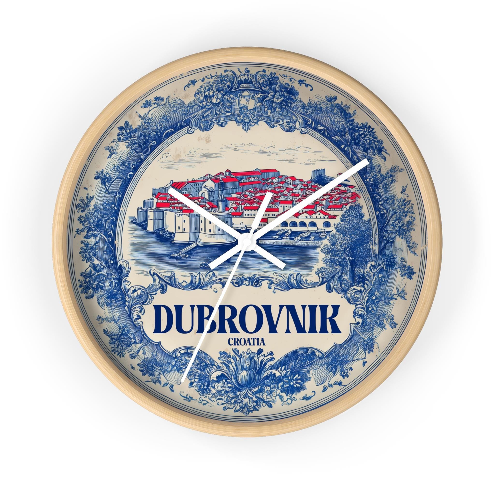 Dubrovnik Croatia Wall Clock, Delf style Home Decor, Vintage City Travel Keepsake Art