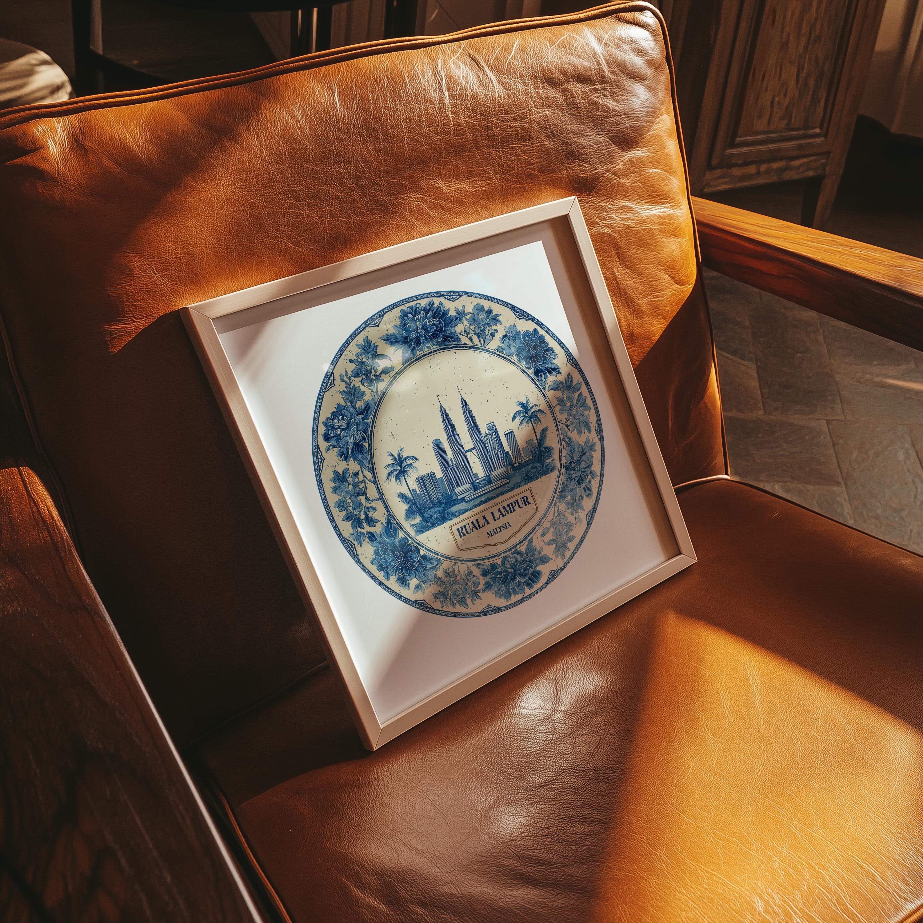 Kuala Lumpur Malaysia Wall Art, Vintage Delft Blue Poster, City Print, Travel Home Decor