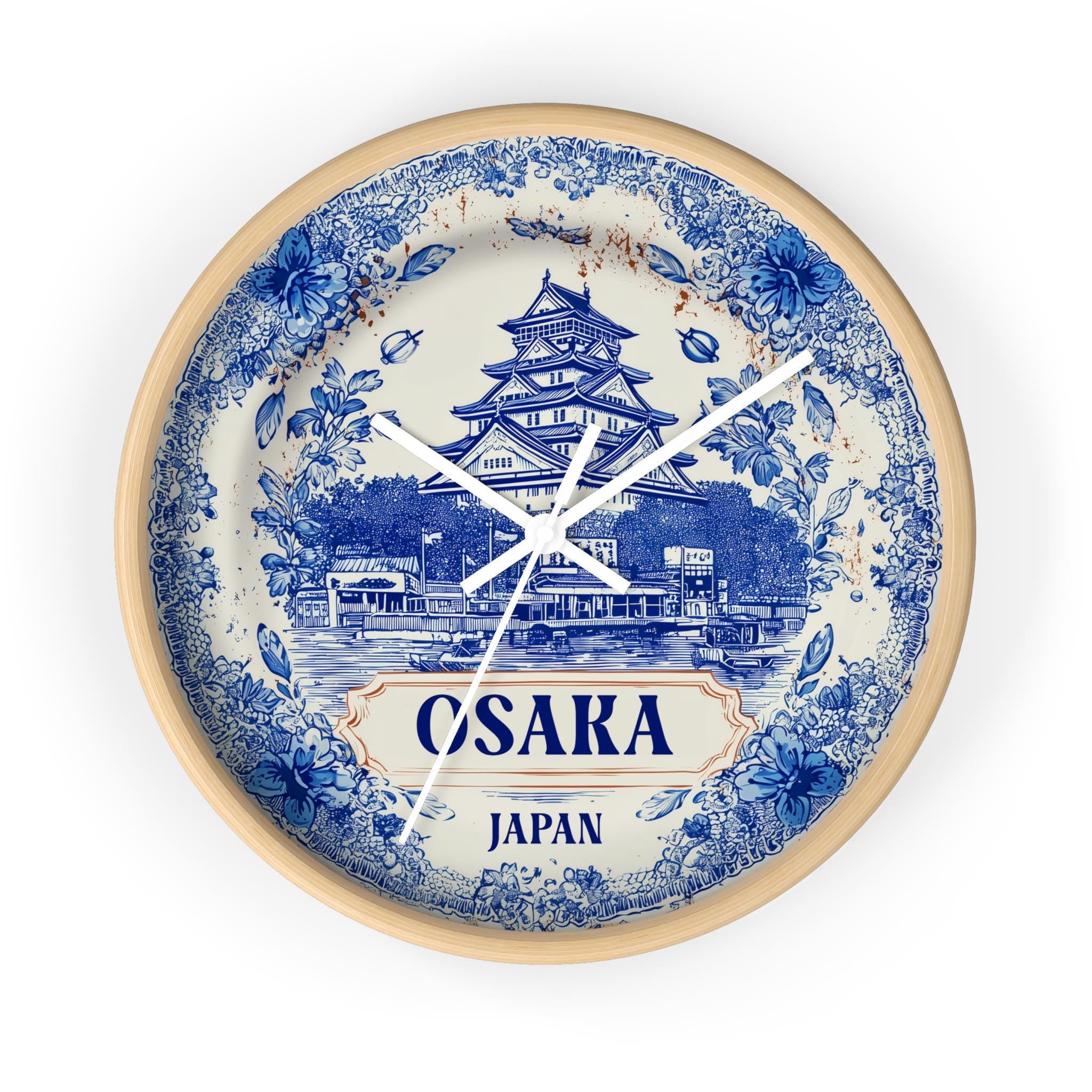 Osaka Japan Wall Clock, Delf style Home Decor, Vintage City Travel Keepsake Art