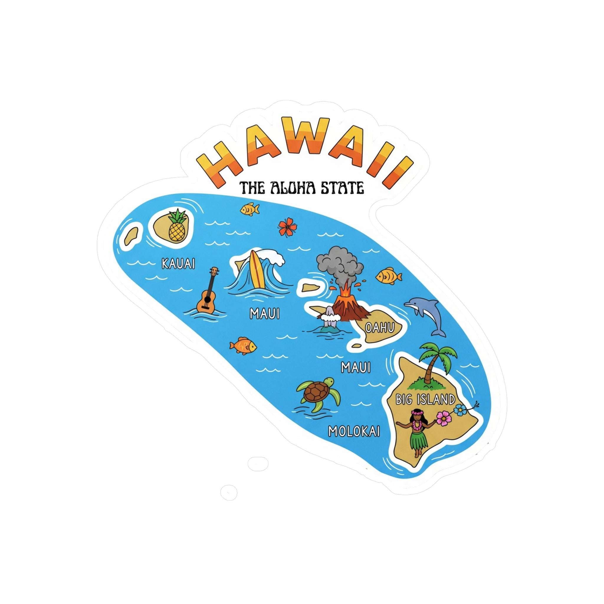Hawaii State Sticker, USA Kiss-Cut Vinyl, Landmark Waterproof Decal, United States Travel Collection