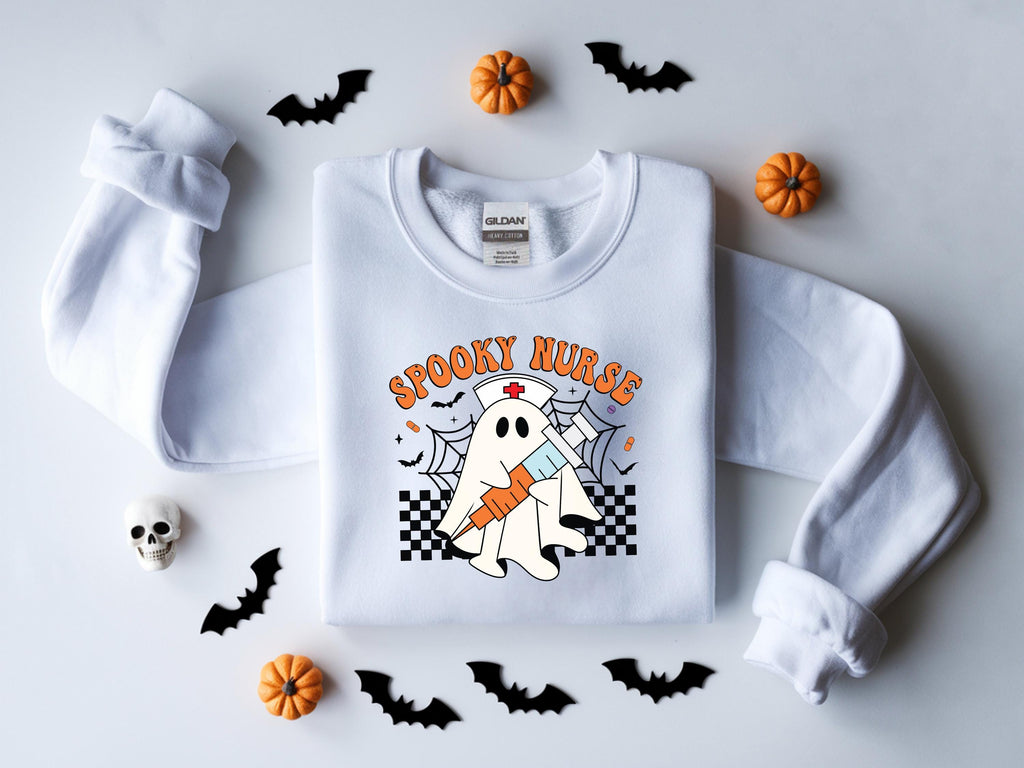 Spooky Nurse retro Halloween Sweatshirt, Halloween Gift for Nurse Sweater, Nurse Spooky , Nurse Halloween Boo Boo Crew