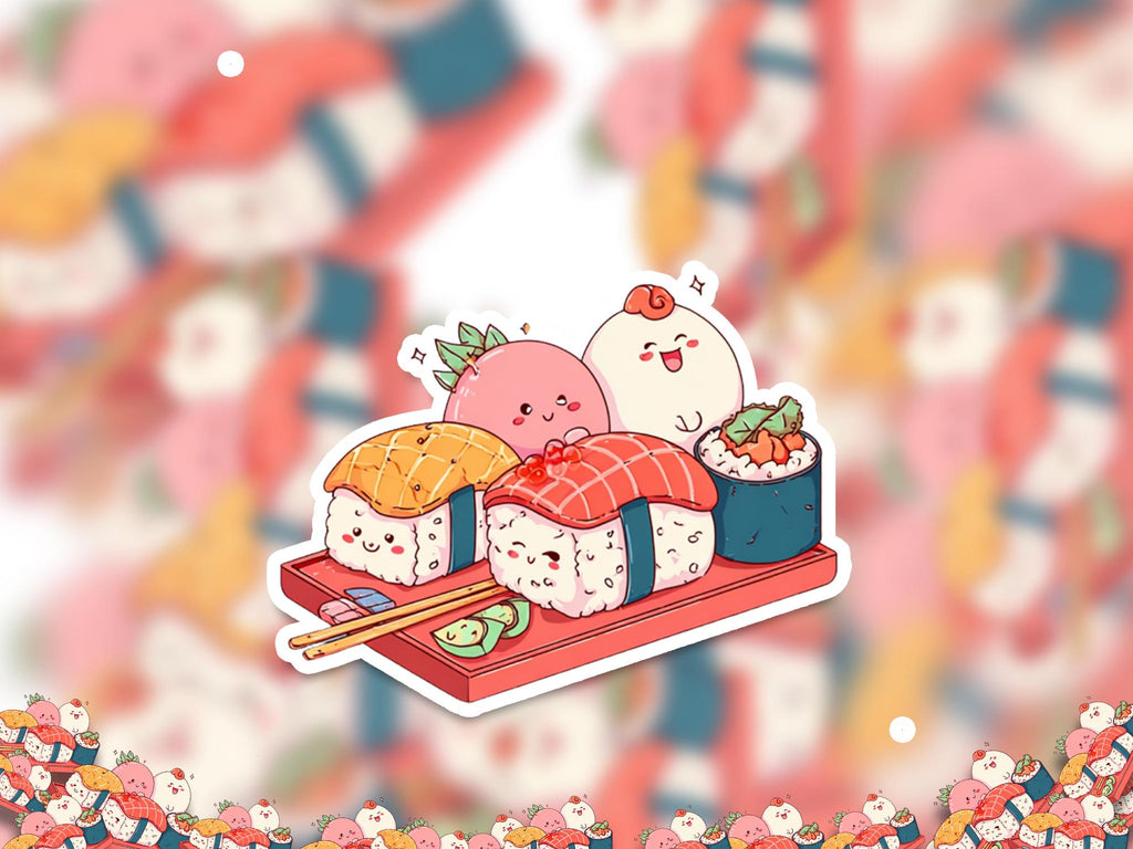 Kawaii Sushi Dish Sticker: Waterproof Vinyl Decal for Laptop & Tumbler
