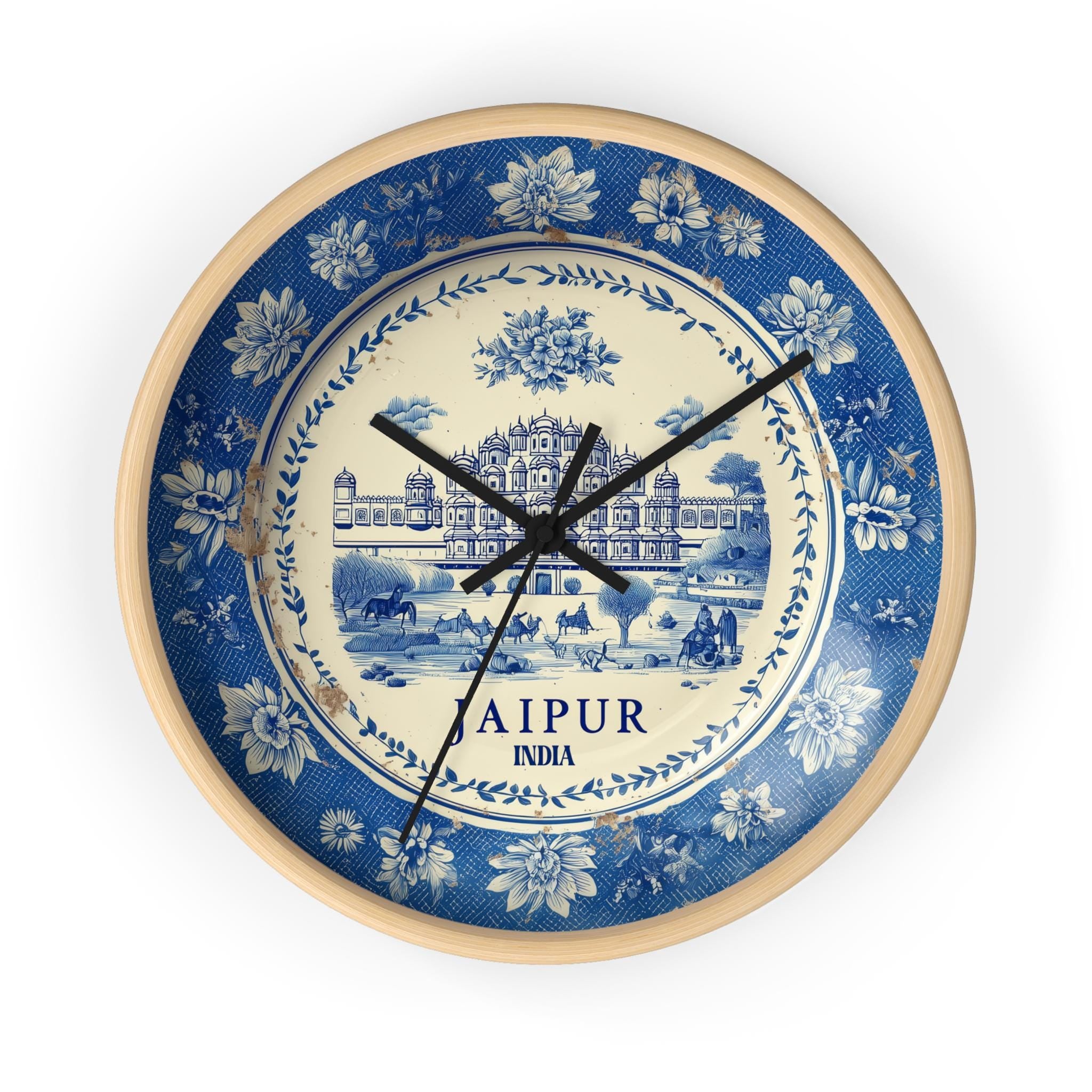 Jaipur India Wall Clock, Delf style Home Decor, Vintage City Travel Keepsake Art