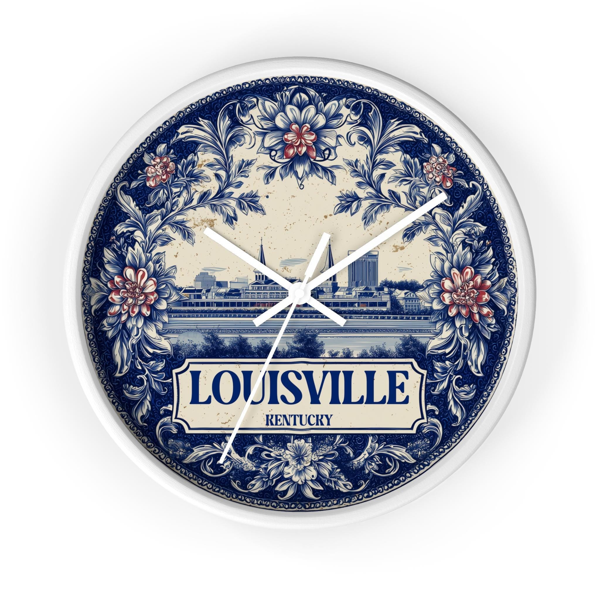 Louisville Kentucky Wall Clock, Delf style Home Decor, Vintage City Travel Keepsake Art