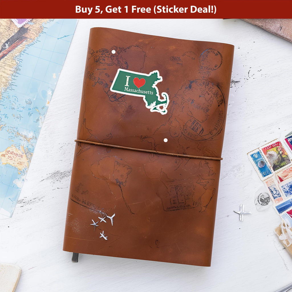 I love Massachusetts Sticker, Vintage US States Vinyl Decal, Waterproof Decal, Retro Travel Collection