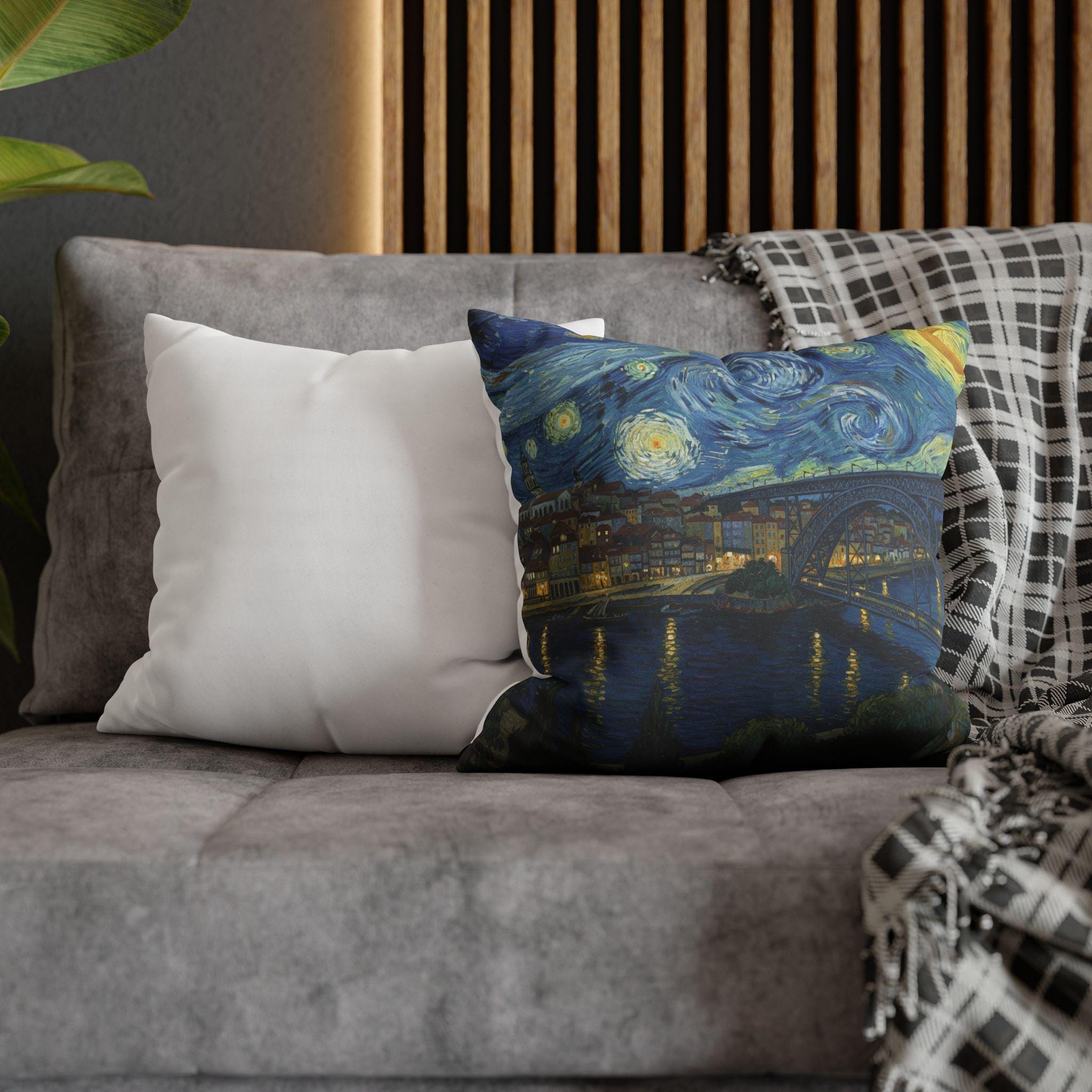 Porto Portugal Pillowcase Starry Night, Van Gogh Throw Pillow Canvas Home Decor Gift