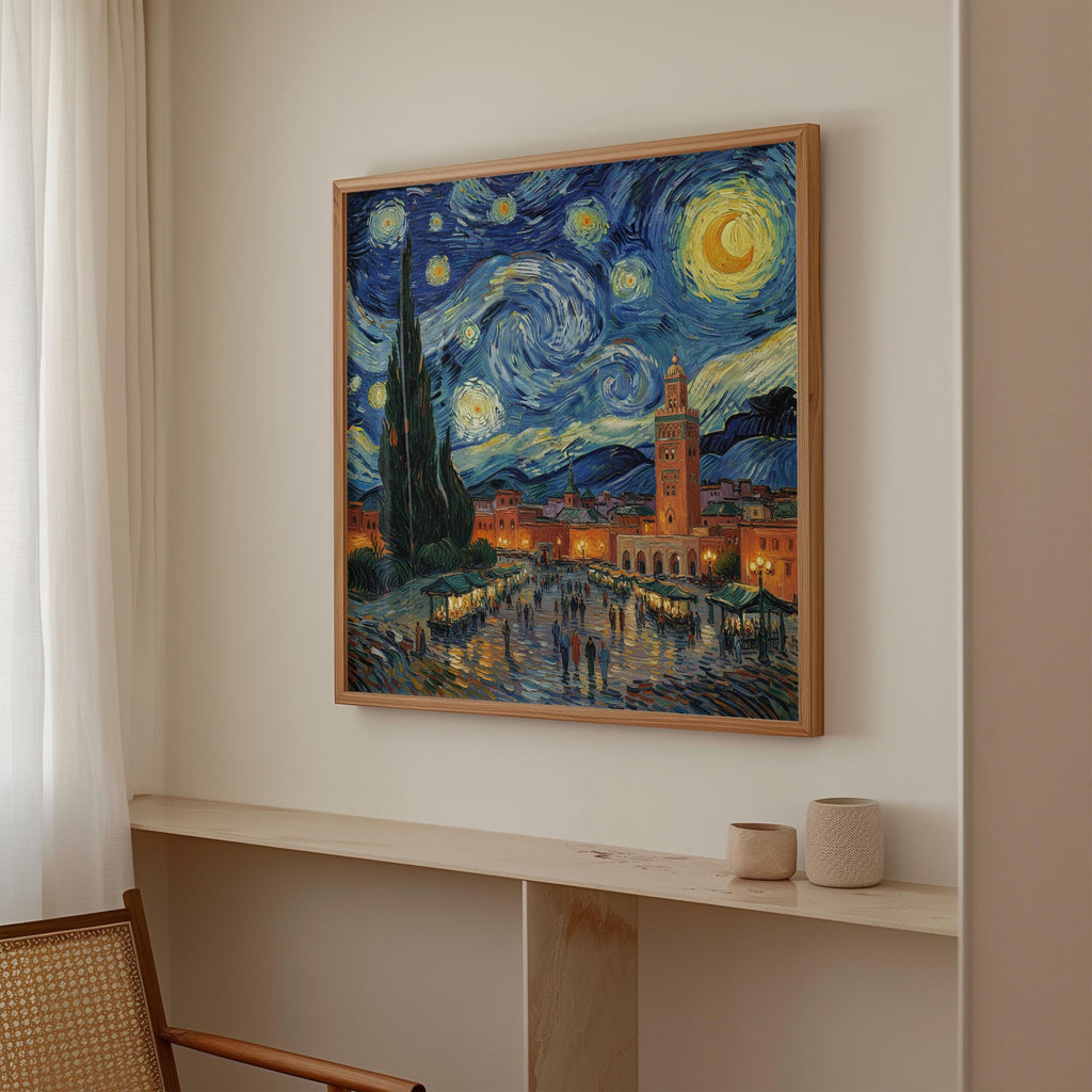 Marrakech Morocco Starry Night Wall Art, Van Gogh Print, Travel Gift Home Decor