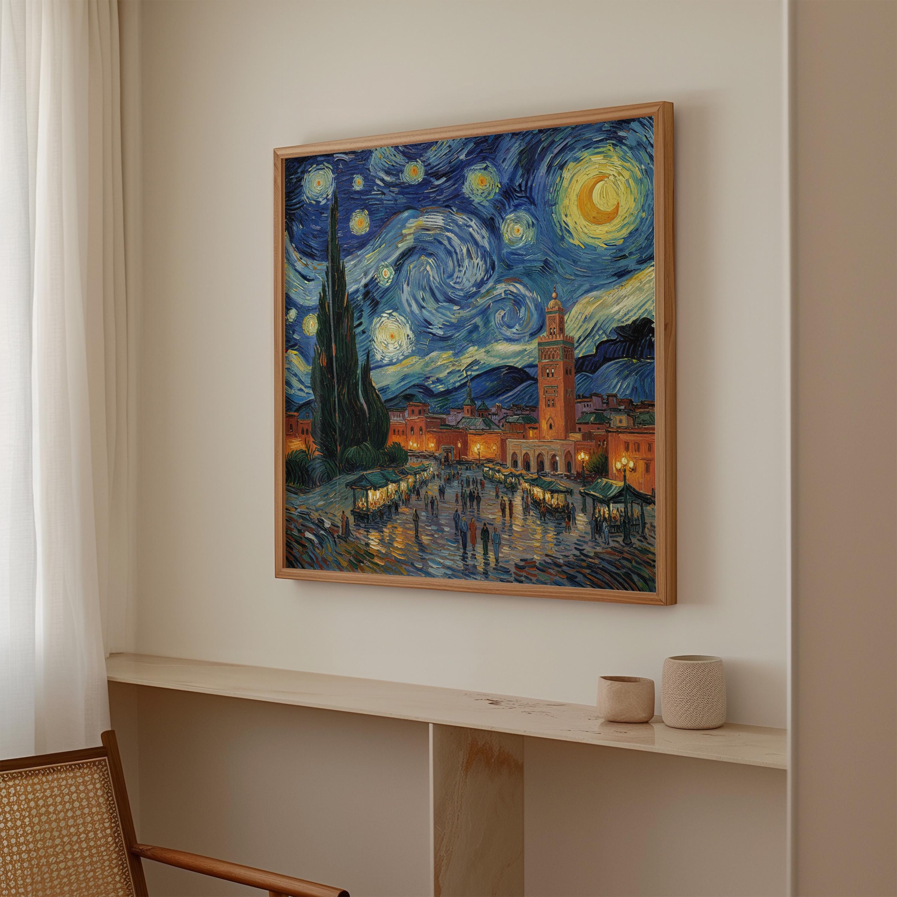 Marrakech Morocco Starry Night Wall Art, Van Gogh Print, Travel Gift Home Decor