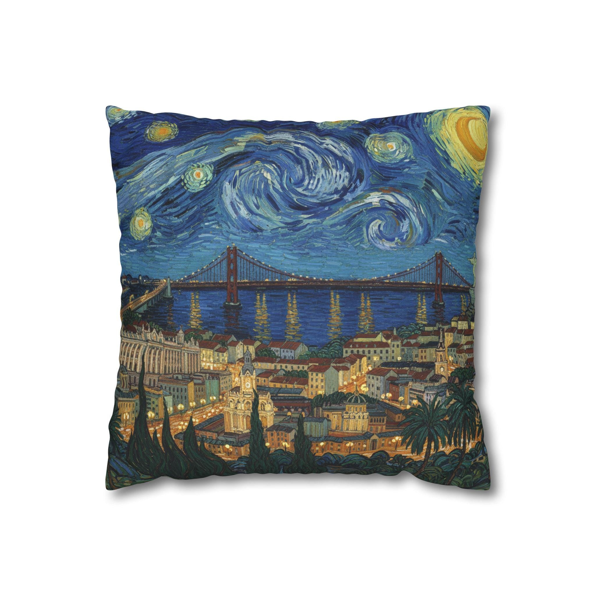 Lisbon Portugal Pillowcase Starry Night, Van Gogh Throw Pillow Canvas Home Decor Gift