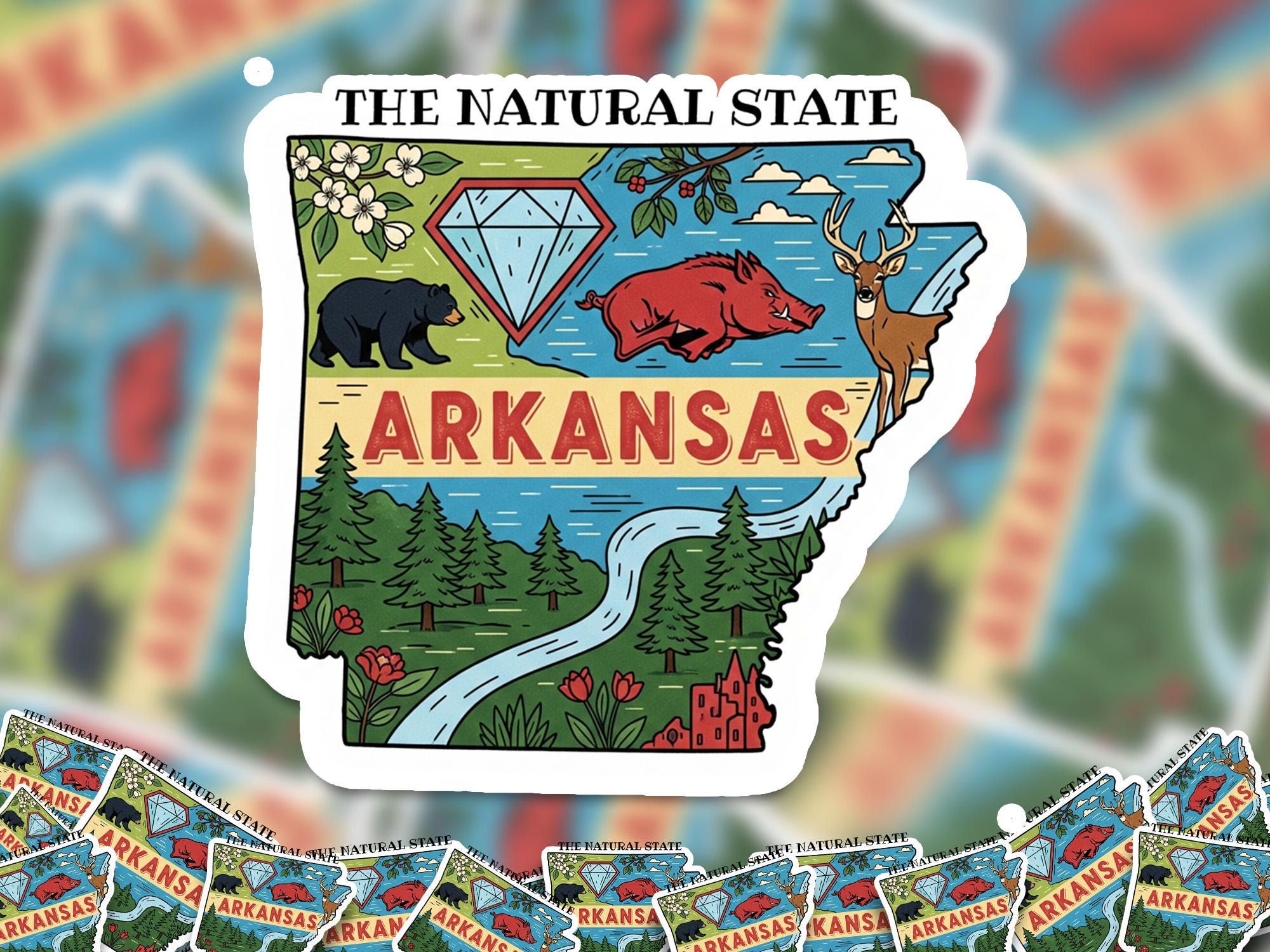 Arkansas State Sticker, USA Kiss-Cut Vinyl, Landmark Waterproof Decal, United States Travel Collection