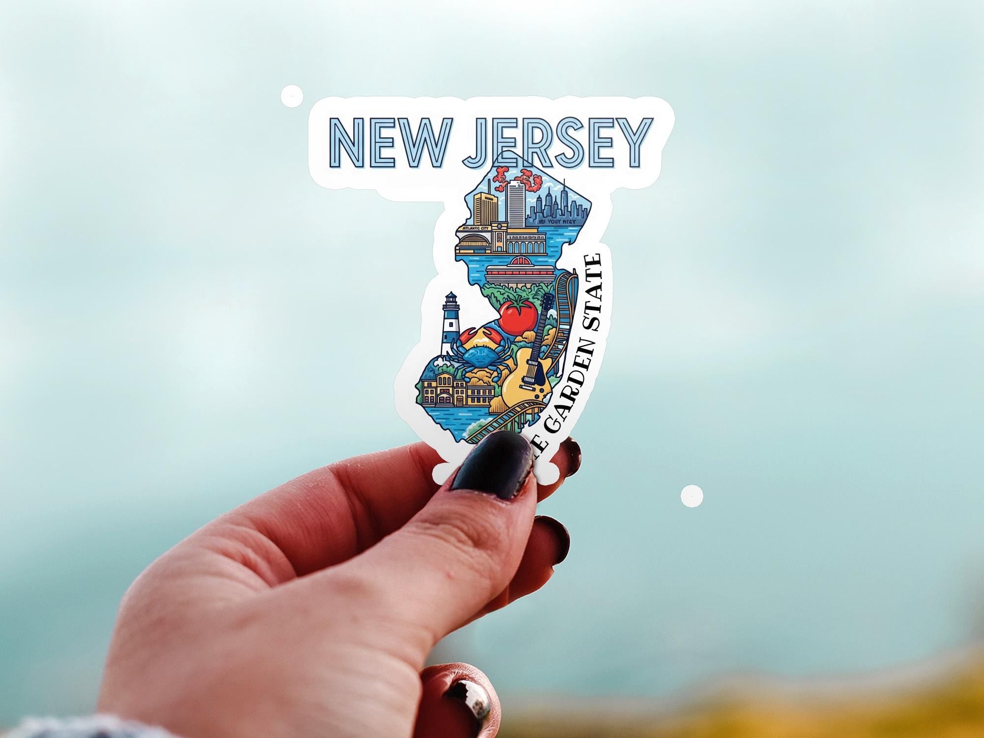 New Jersey State Sticker, USA Kiss-Cut Vinyl, Landmark Waterproof Decal, United States Travel Collection