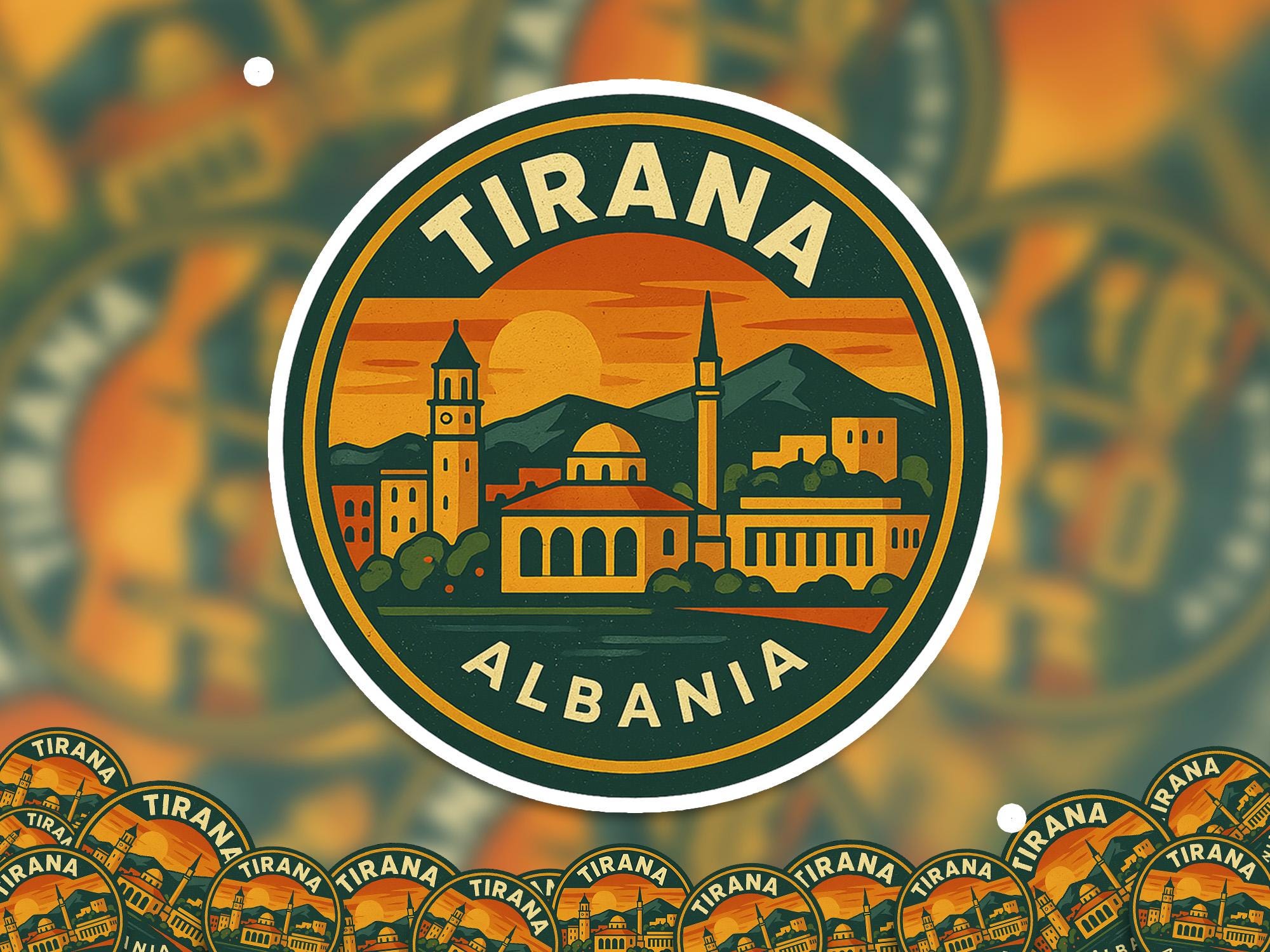 Tirana Albania Sticker Kiss-Cut Vinyl, Waterproof Decal, Retro Travel Lover Collection