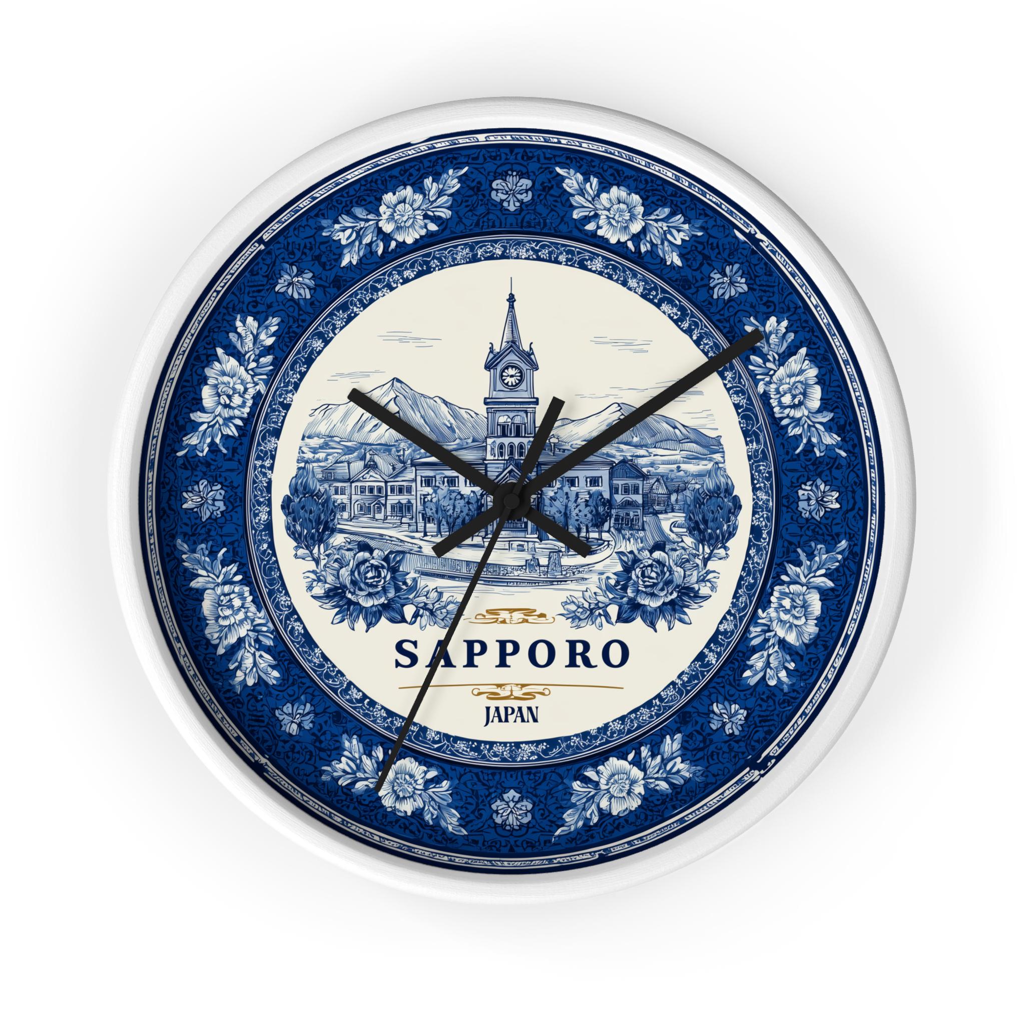 Sapporo Japan Wall Clock, Delf style Home Decor, Vintage City Travel Keepsake Art