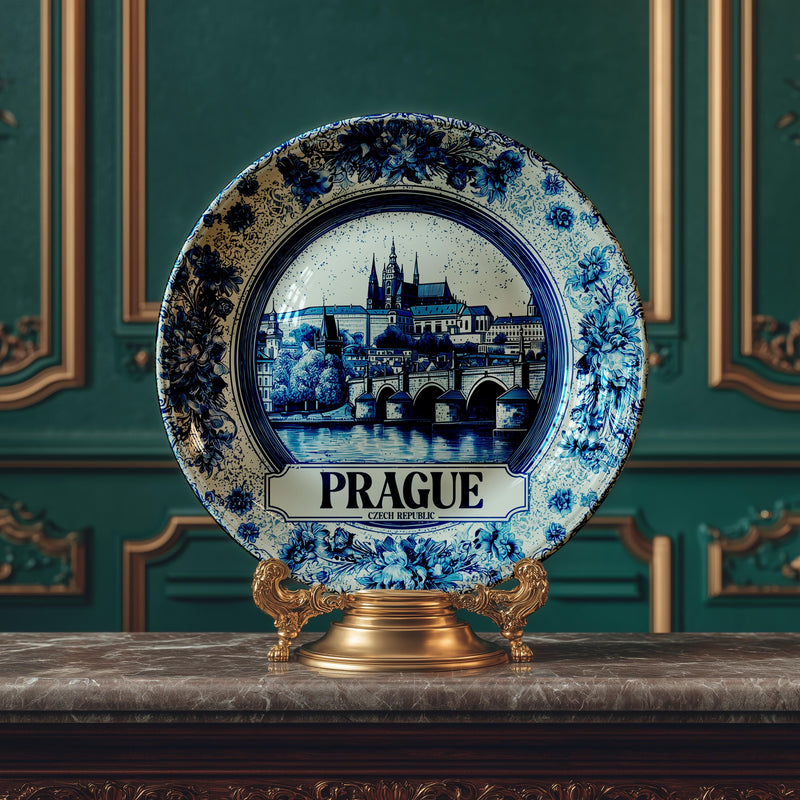 Prague Decorative Plate, Delft Vintage Home Decor Personalized Gift Travel Housewarming Czech Republic