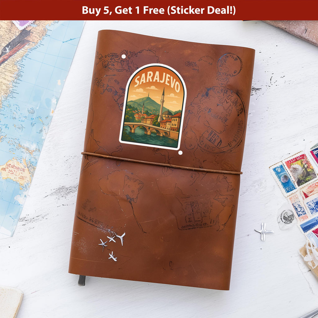 Sarajevo Bosnia and Herzegovina Sticker, Vintage City Vinyl Decal, Retro Travel Lover Collection, Journal Scrapbook