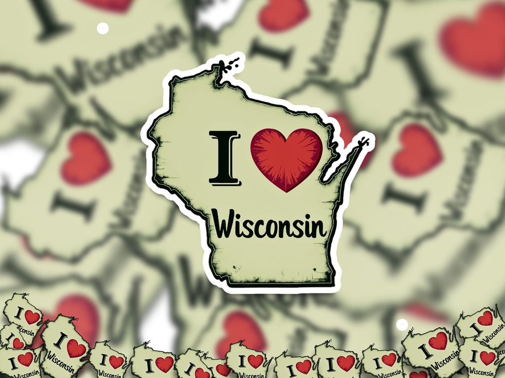 I love Wisconsin Sticker, Vintage US States Vinyl Decal, Waterproof Decal, Retro Travel Collection