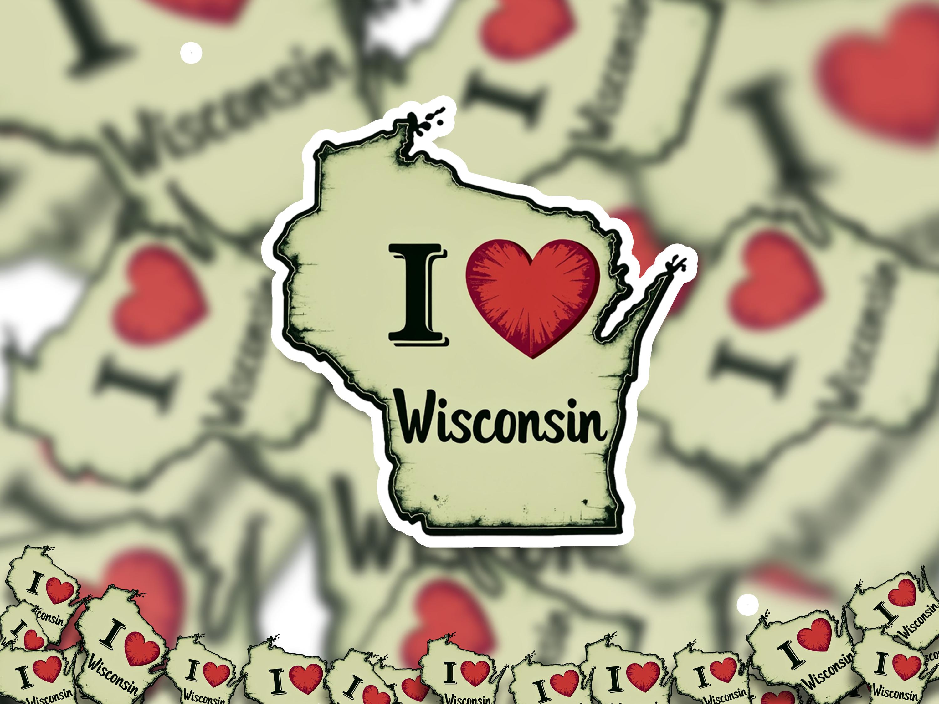 I love Wisconsin Sticker, Vintage US States Vinyl Decal, Waterproof Decal, Retro Travel Collection