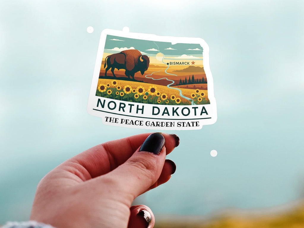North Dakota State Sticker, USA Kiss-Cut Vinyl, Landmark Waterproof Decal, United States Travel Collection
