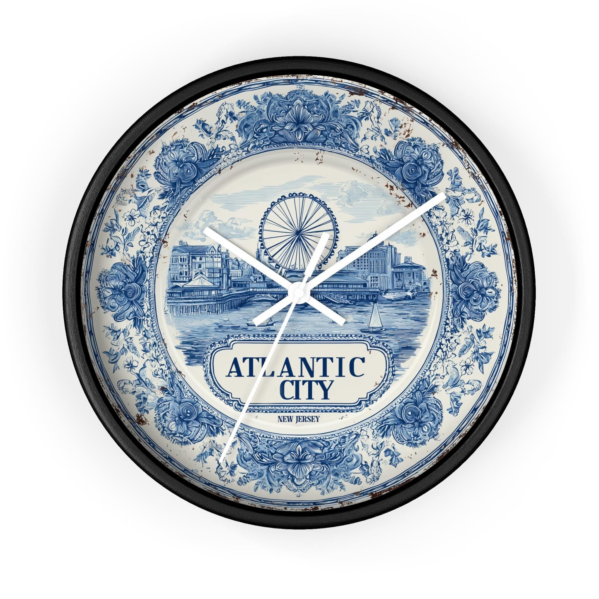 Atlantic City New Jersey Wall Clock, Delf style Home Decor, Vintage City Travel Keepsake Art