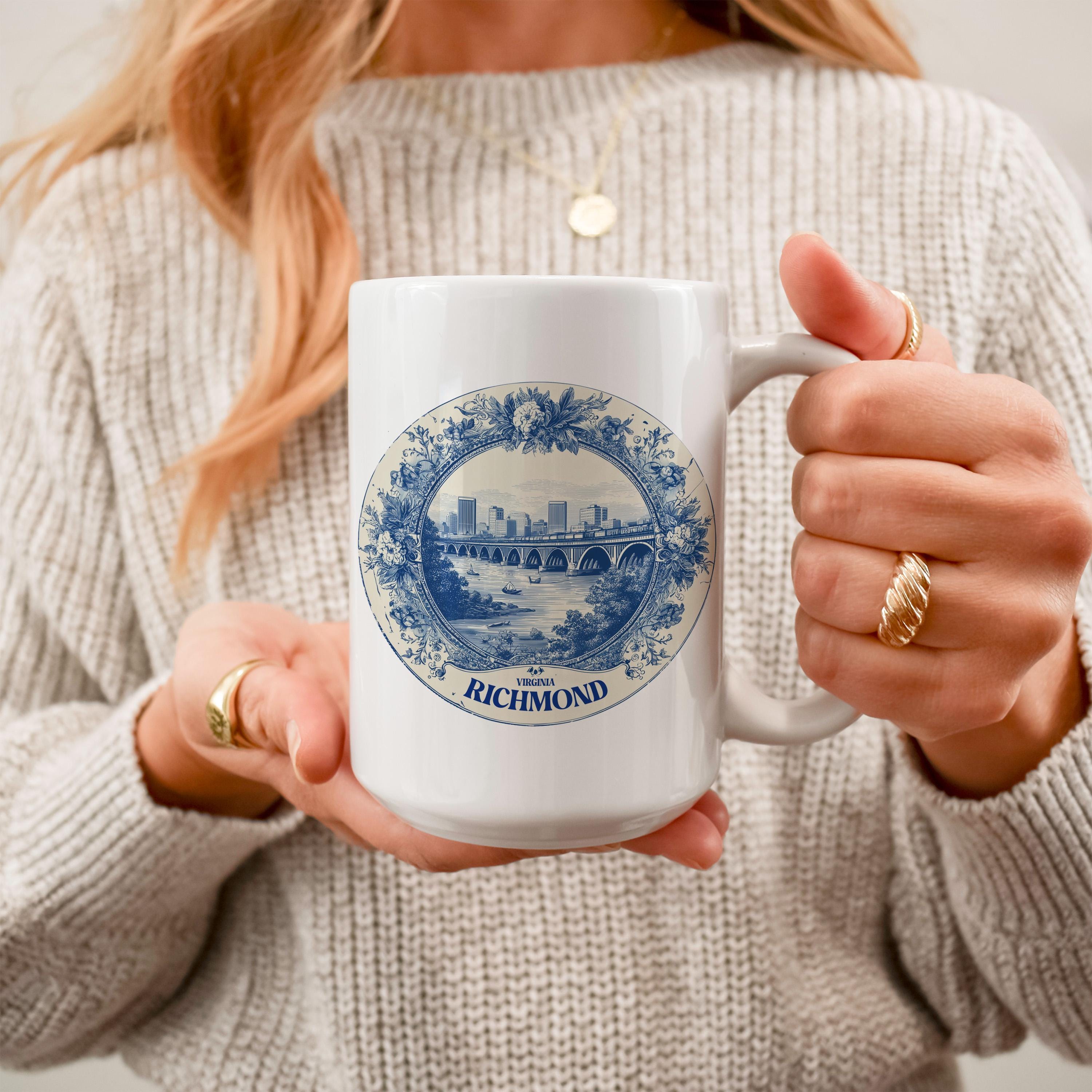 Richmond Virginia Mug, Custom Delft Style cup, Personalized Vintage Travel City Gift