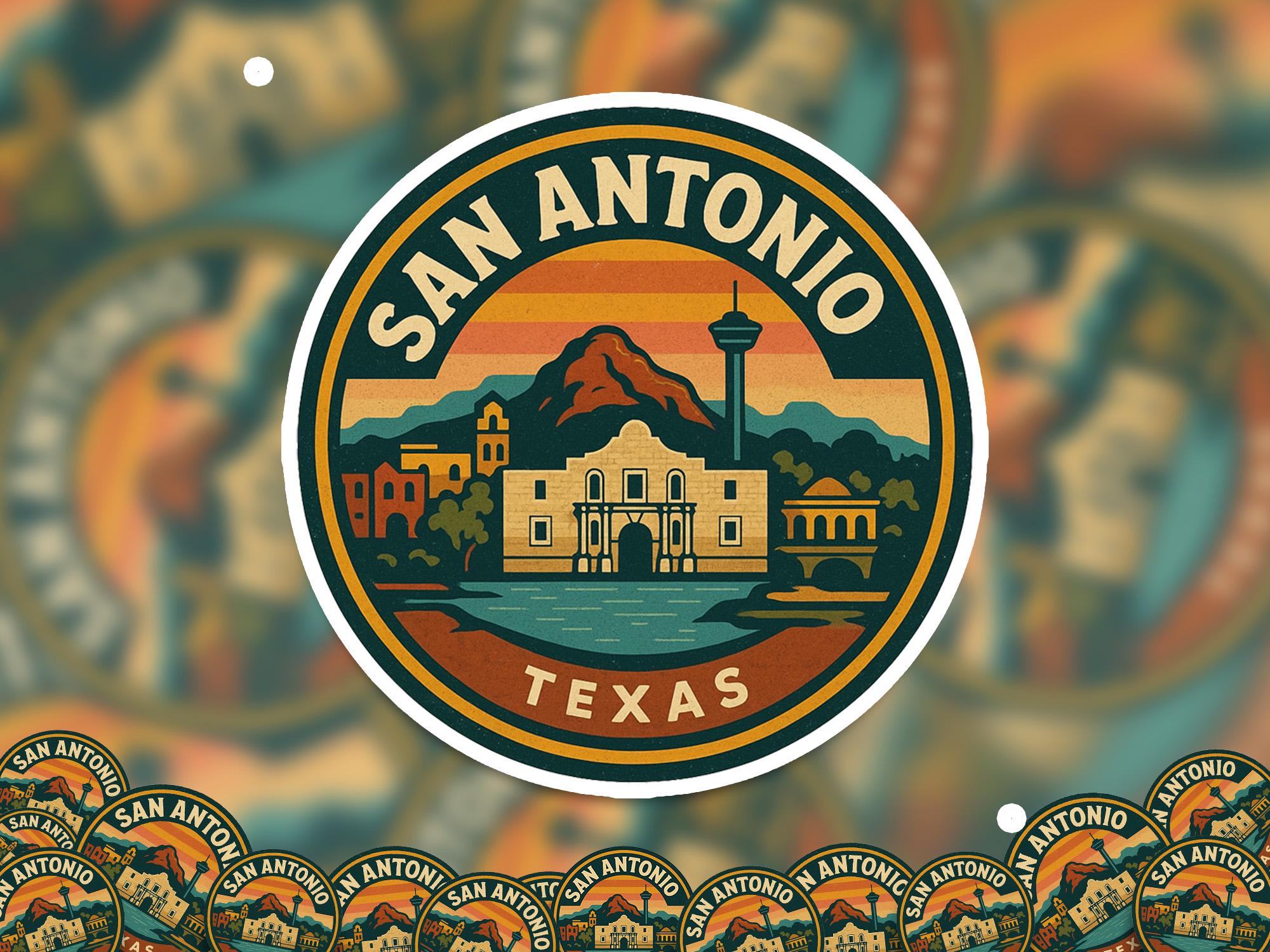 San Antonio Texas Kiss-Cut Vinyl, Waterproof Decal, US Retro Travel Lover Collection