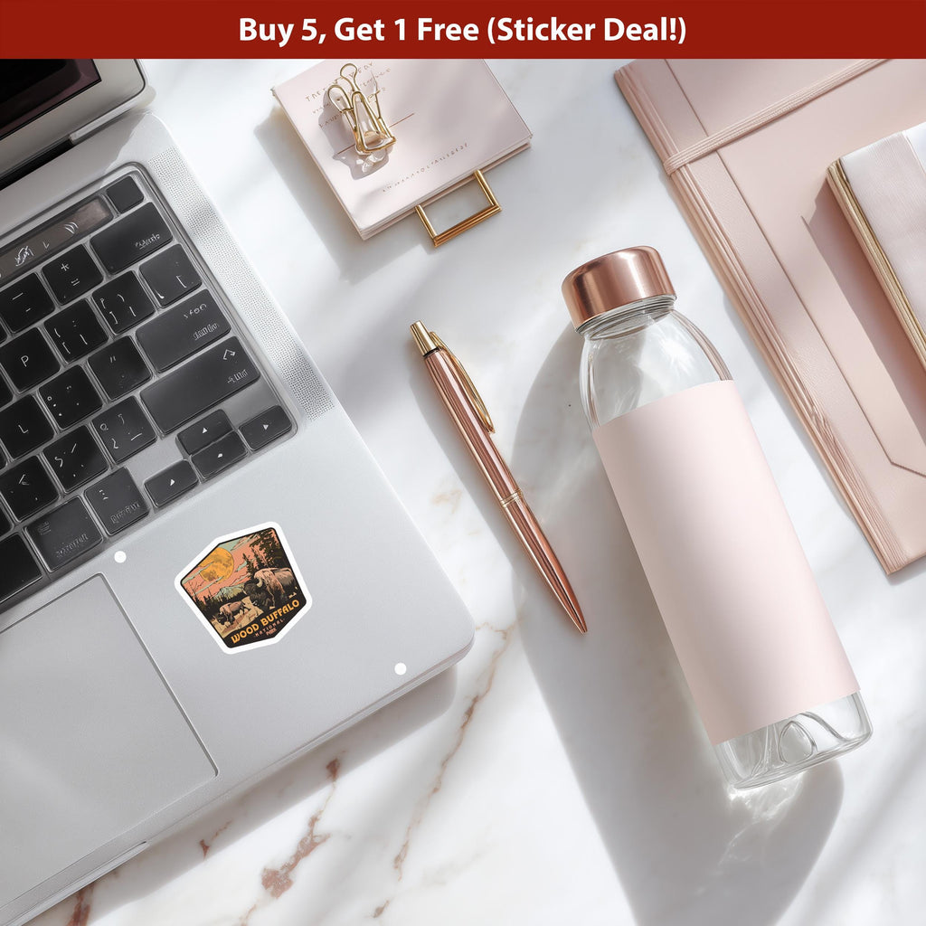 Wood Buffalo National Park Sticker, Vinyl Canada Alberta Northwest Territories, Retro Water Bottle Decal Hiking