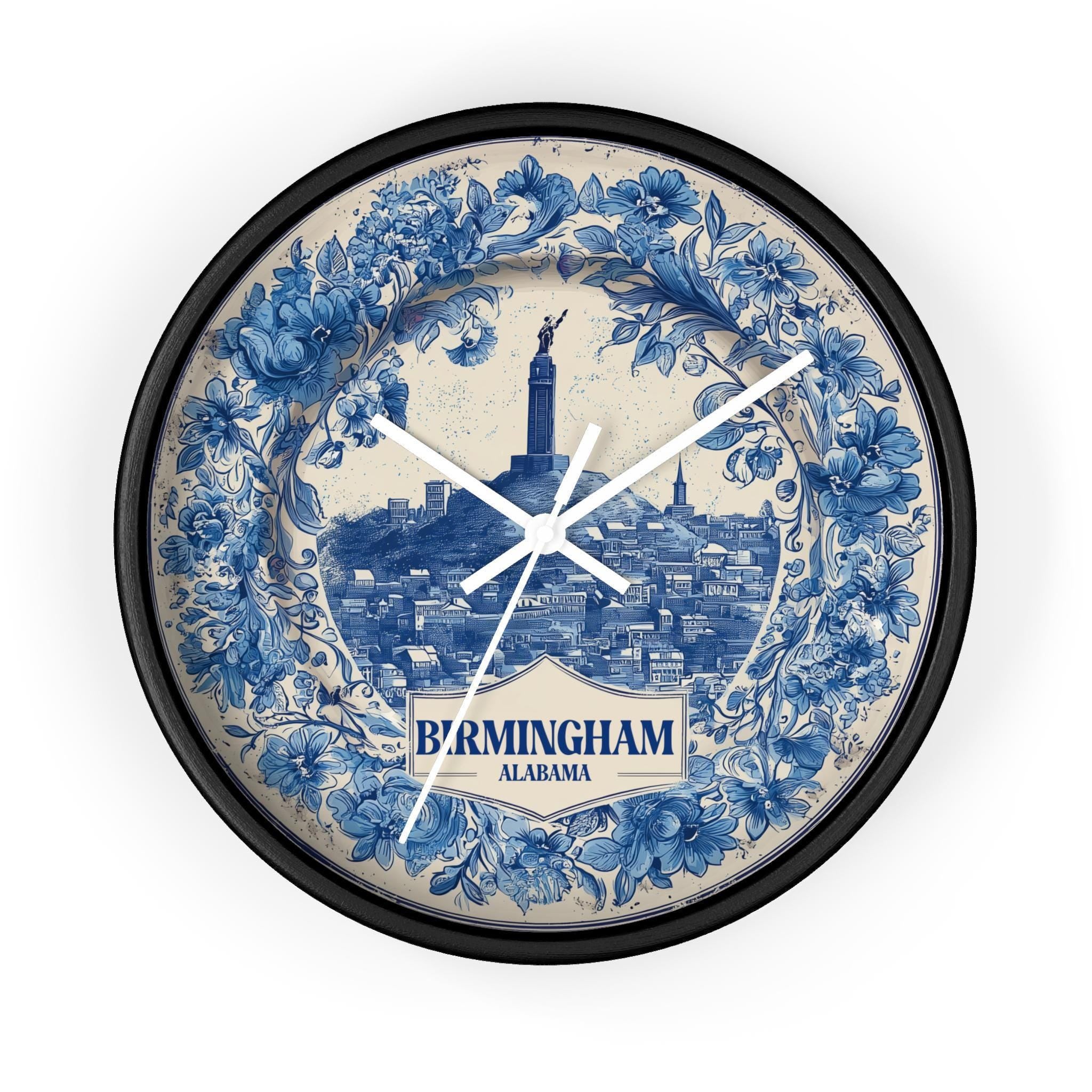Birmingham Alabama Wall Clock, Delf style Home Decor, Vintage City Travel Keepsake Art