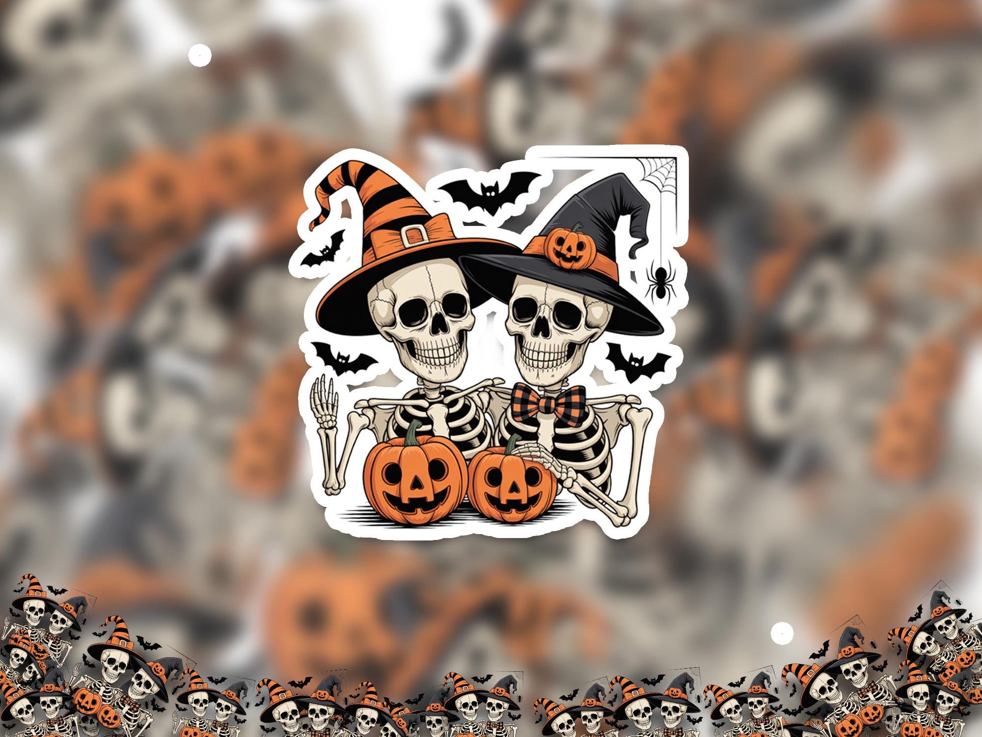 Halloween Skeleton Sticker – Cute Spooky Witch Hat Pumpkin Decal, Laptop Water Bottle Gift
