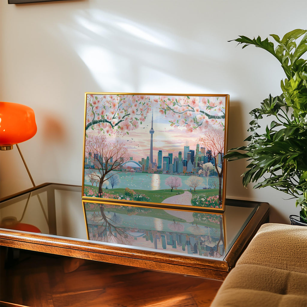 Toronto Spring Wall Art, Cherry Blossom Floral Canada Travel Gift Decor Large Print Painting