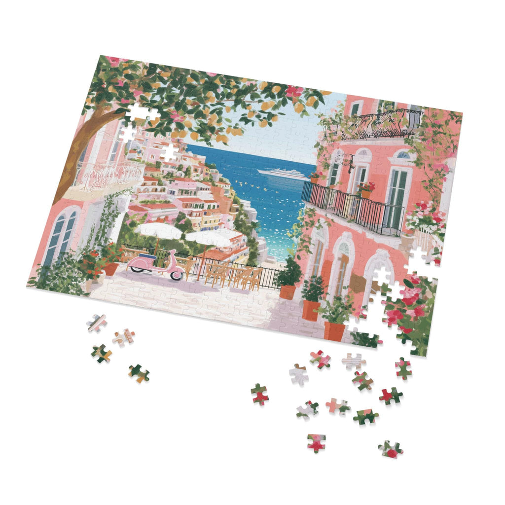 Amalfi Coast Spring Jigsaw Puzzle, Floral Adult Puzzle Italy Travel Gift