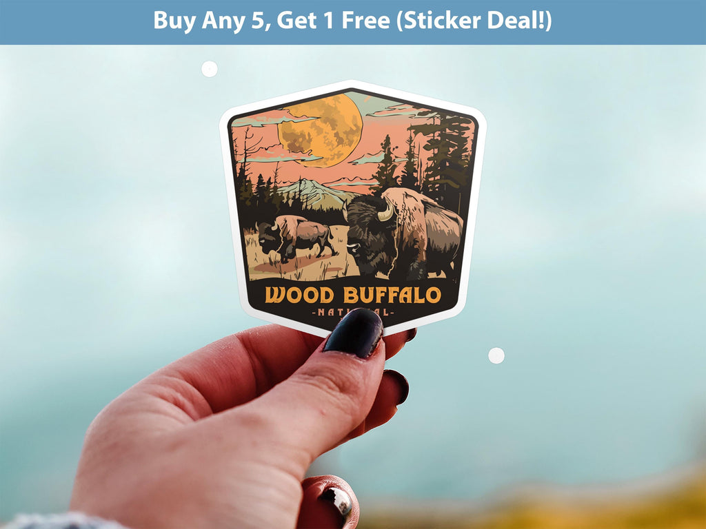 Wood Buffalo National Park Sticker, Vinyl Canada Alberta Northwest Territories, Retro Water Bottle Decal Hiking