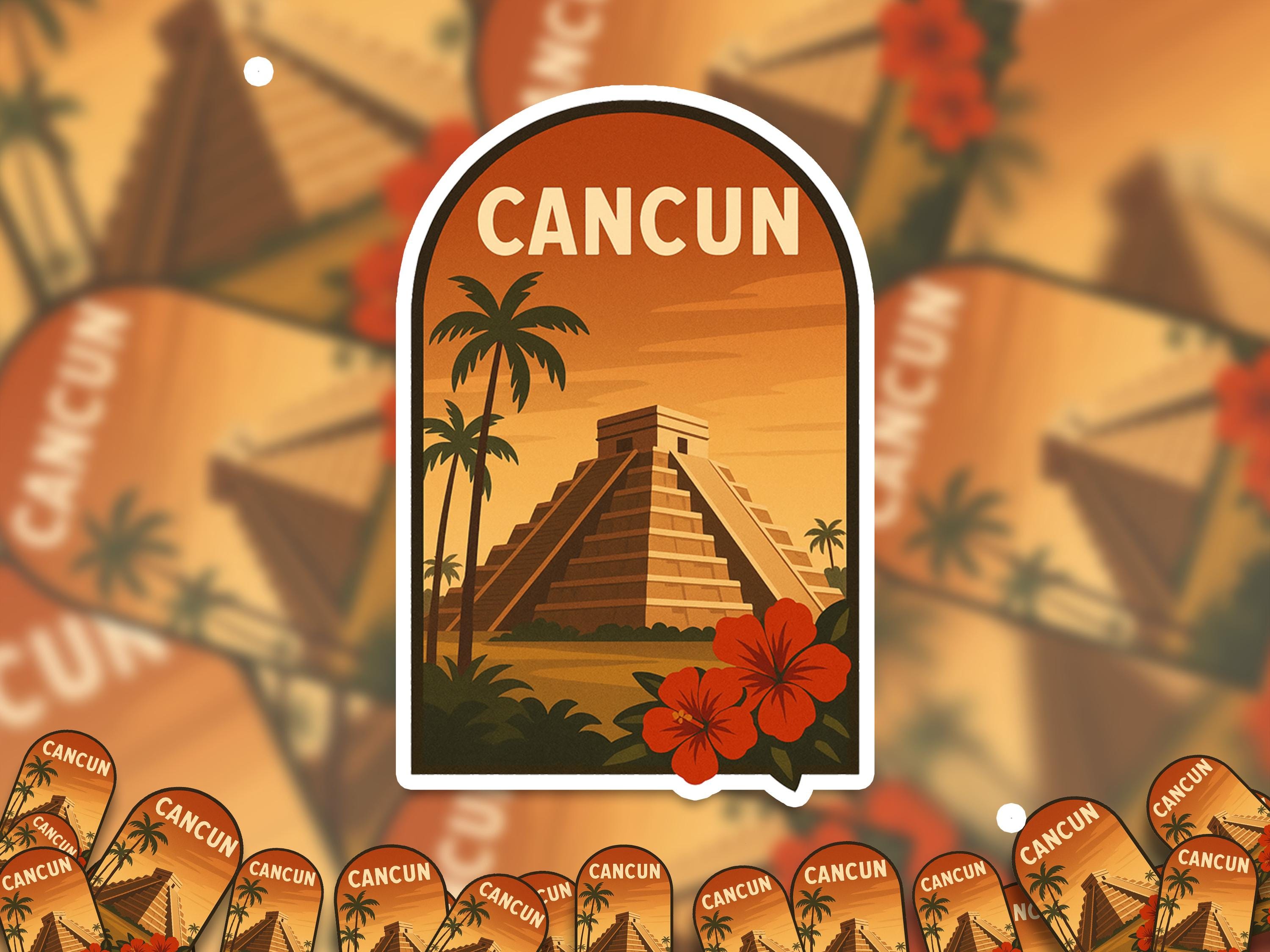 Cancun Mexico Sticker, Vintage City Vinyl Decal, Retro Travel Lover Collection, Journal Scrapbook