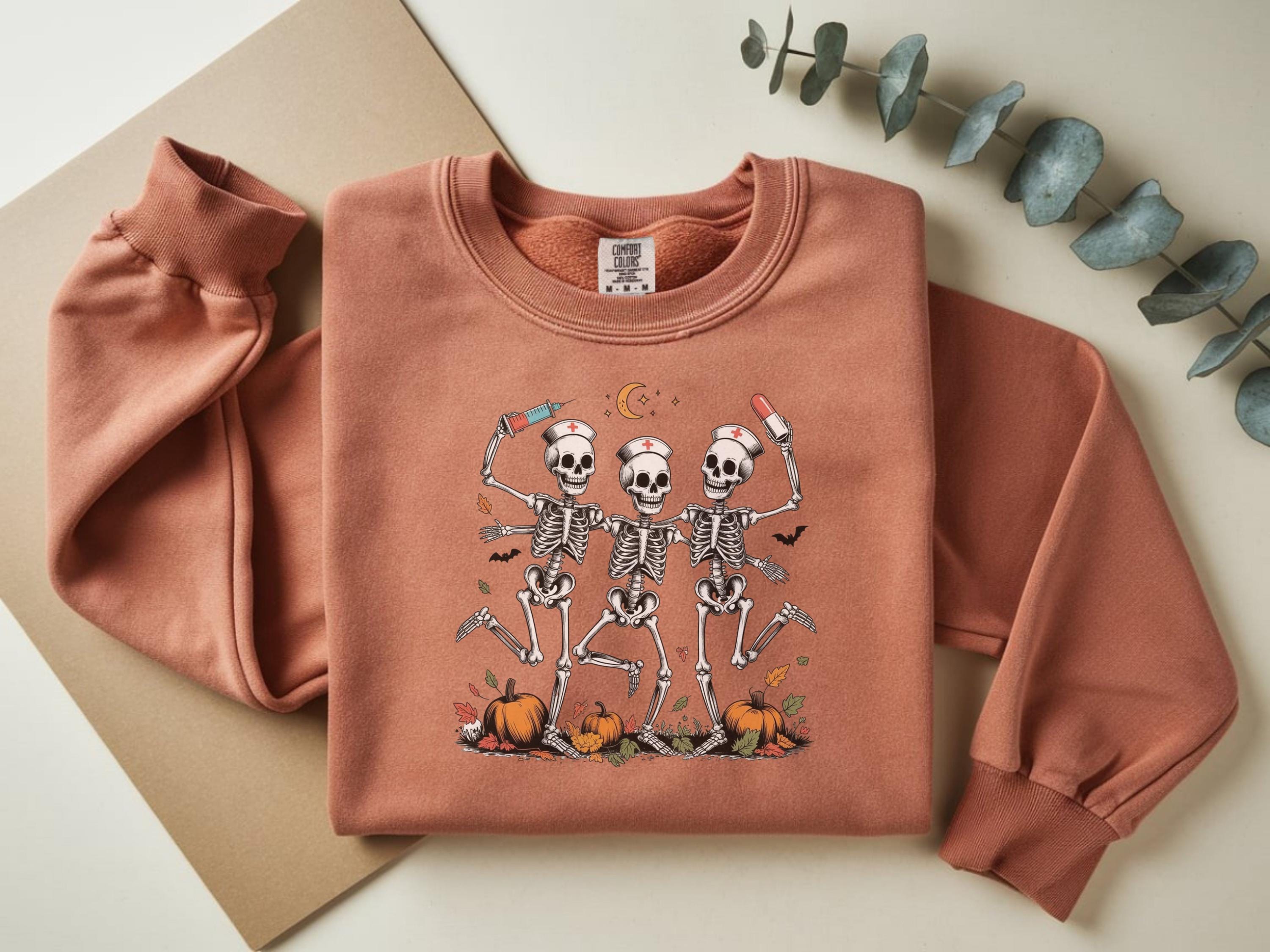 Dancing Skeleton Nurse Sweatshirt: Funny Halloween RN Top