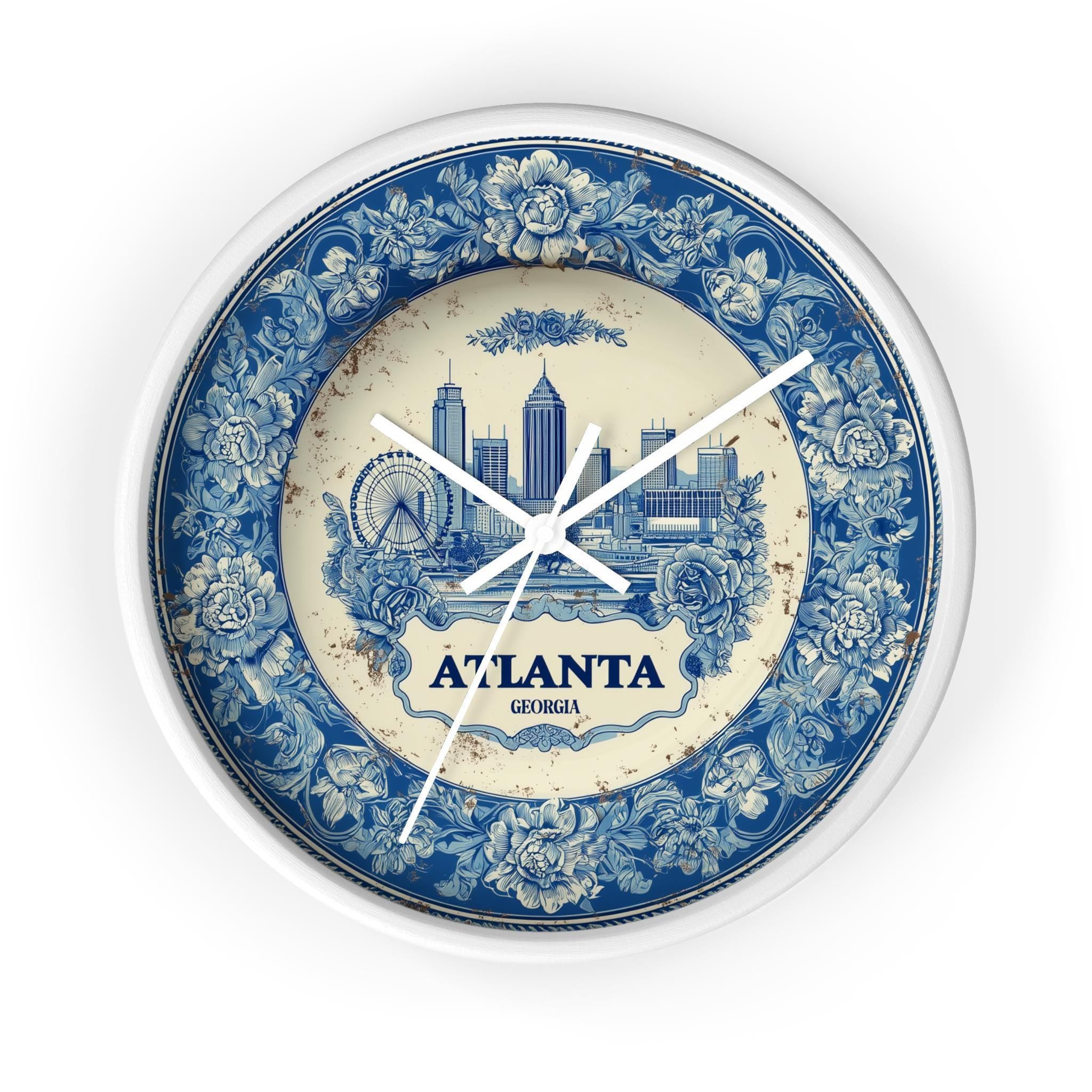 Atlanta Georgia Wall Clock, Delf style Home Decor, Vintage City Travel Keepsake Art