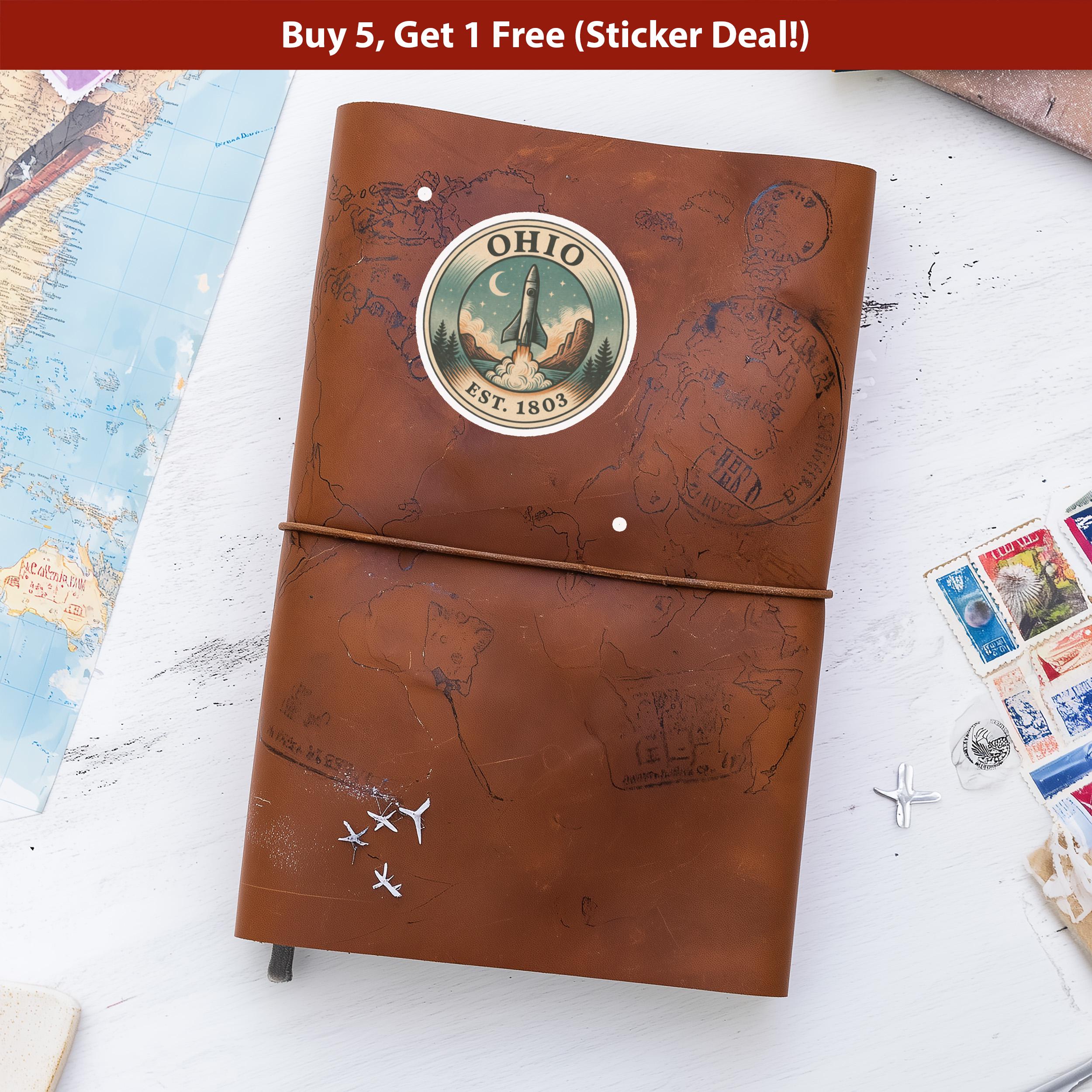 Ohio Sticker, Vintage US States Retro Decal, Waterproof Retro Travel Collection for Laptop Tumbler