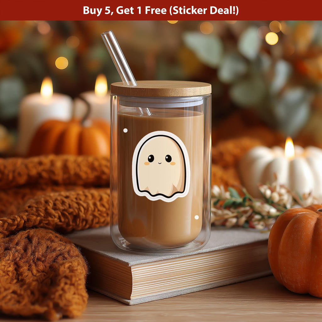 Cute Ghost Sticker – Kawaii Halloween Ghost Decal, Laptop Water Bottle Gift