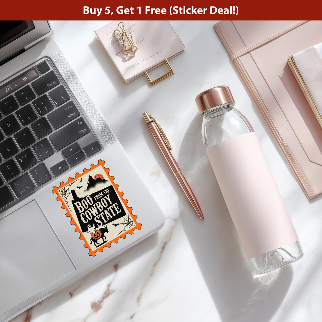 Wyoming Stamp Halloween Sticker, Spooky USA Kiss-Cut Vinyl, Waterproof Decal, United States Travel