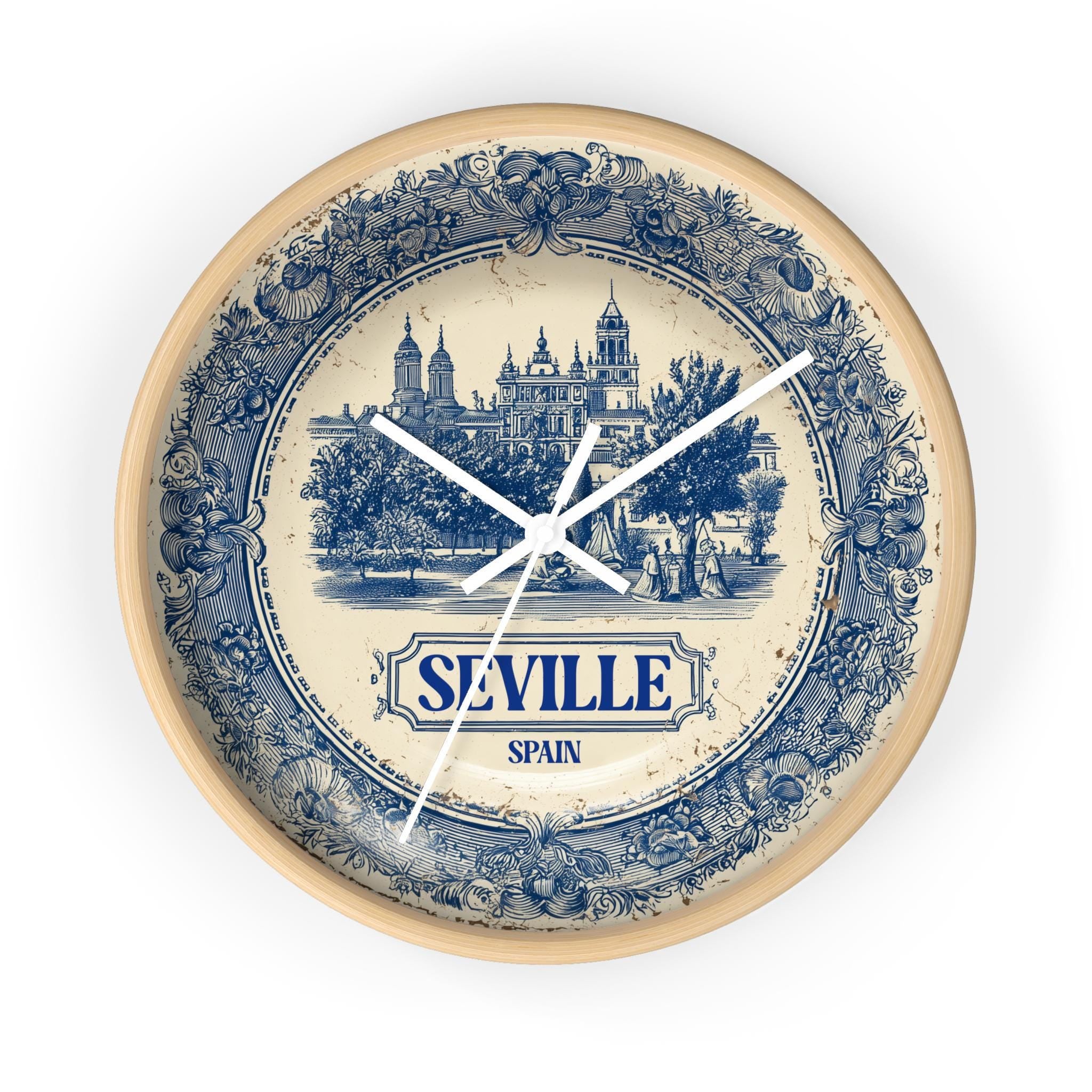 Seville Spain Wall Clock, Delf style Home Decor, Vintage City Travel Keepsake Art