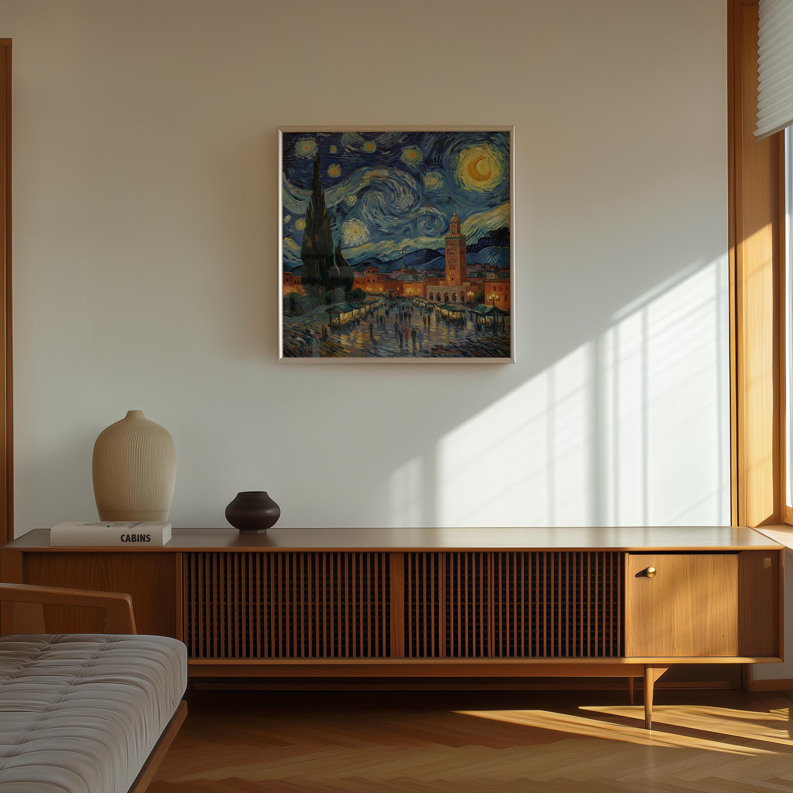 Marrakech Morocco Starry Night Wall Art, Van Gogh Print, Travel Gift Home Decor
