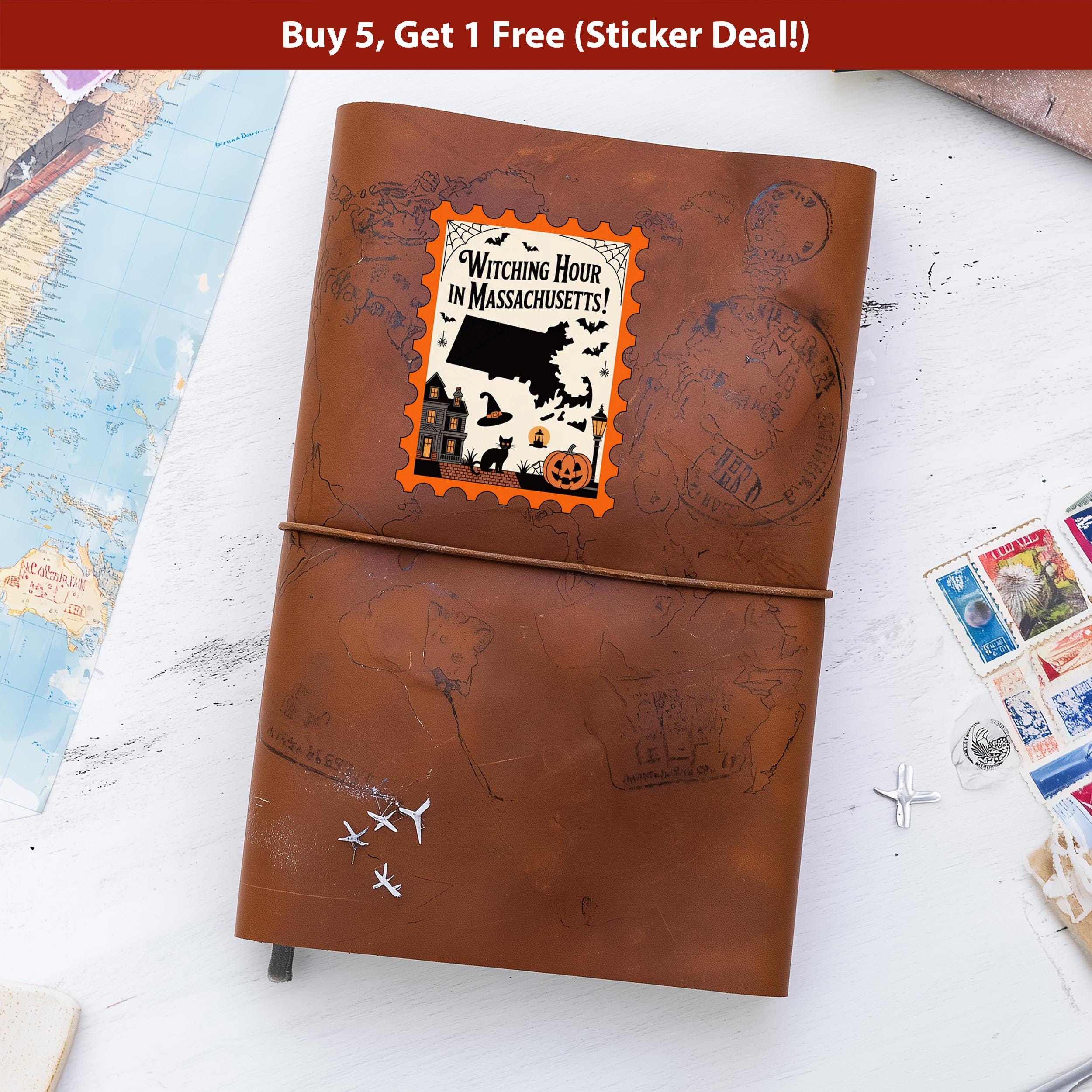 Massachusetts Stamp Halloween Sticker, Spooky USA Kiss-Cut Vinyl, Waterproof Decal, United States Travel