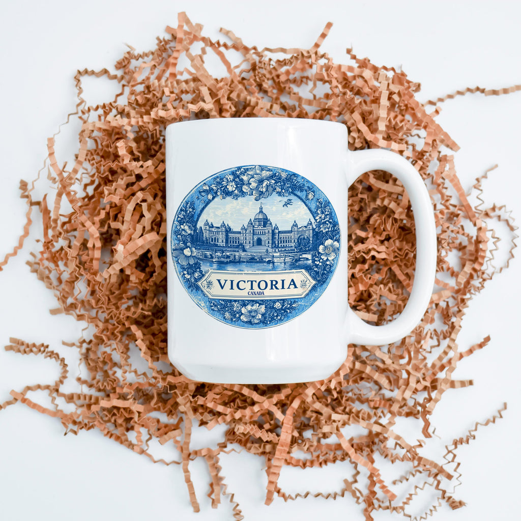 Victoria Canada Mug, Custom Delft Style cup, Personalized Vintage Travel City Gift