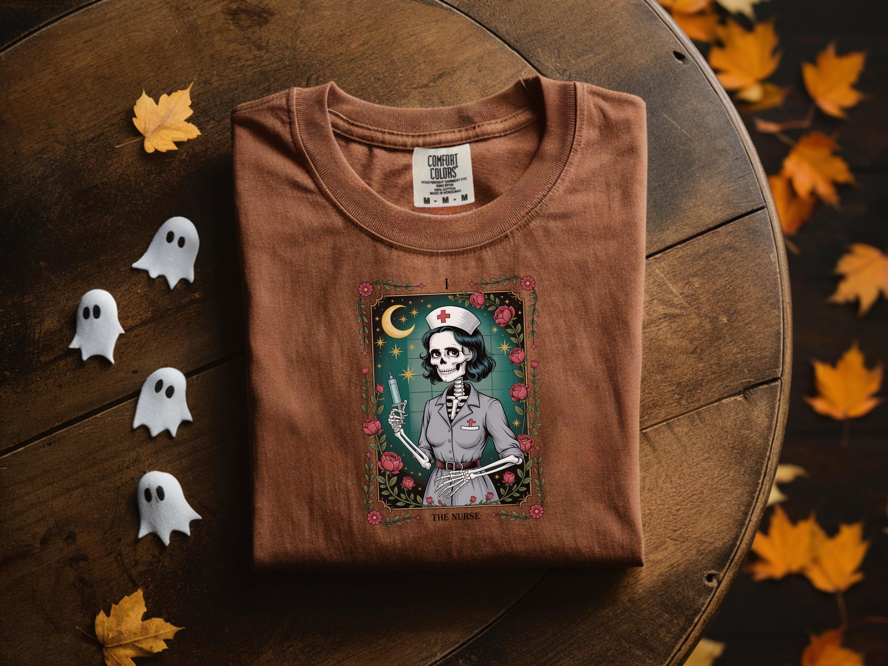Skeleton Nurse Halloween Shirt, Vintage Nurse Gothic Sweatshirt, Retro Gift for Nurse, Spooky Medical Fall Aesthetic T-Shirt