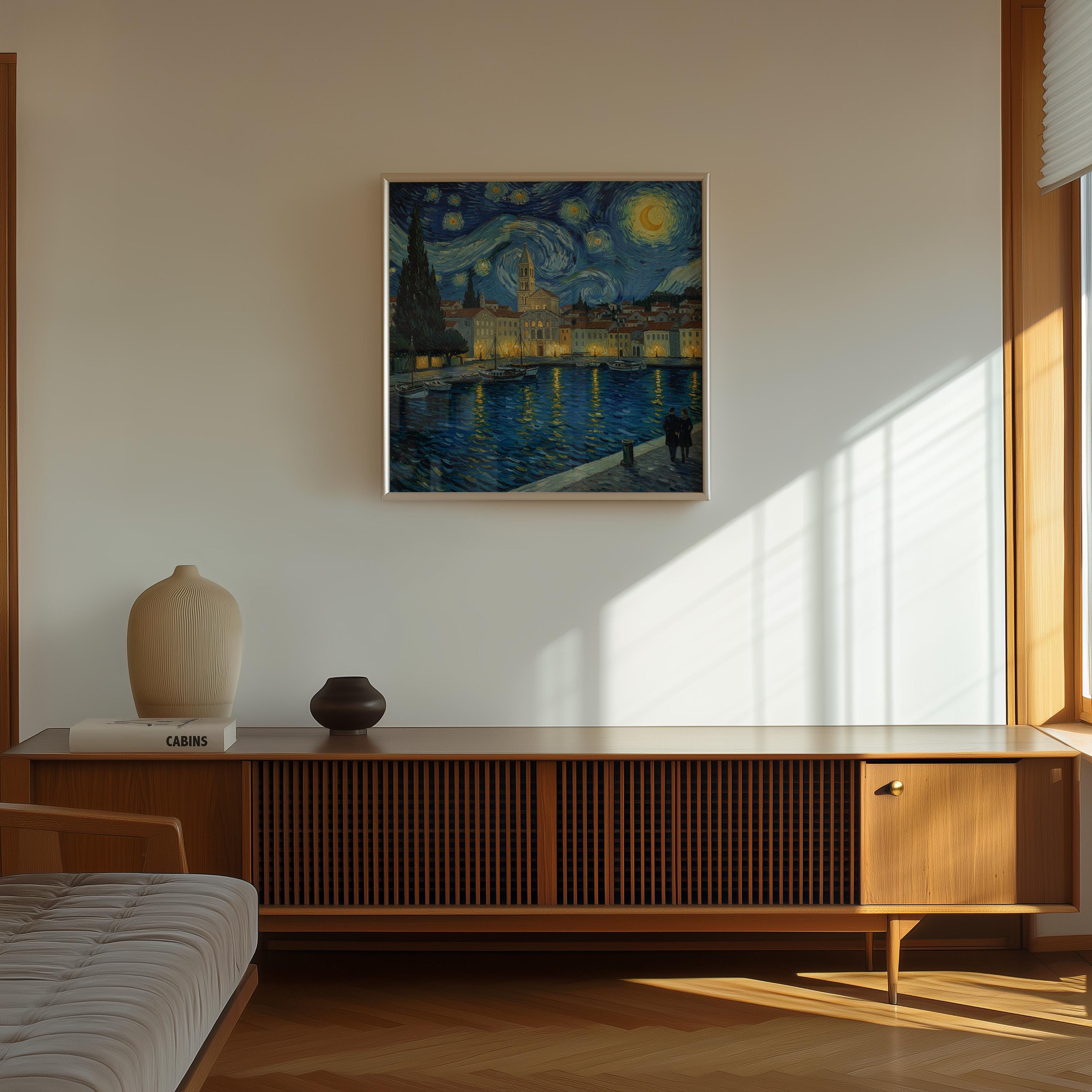 Split Croatia Starry Night Wall Art, Van Gogh Print, Travel Gift Home Decor