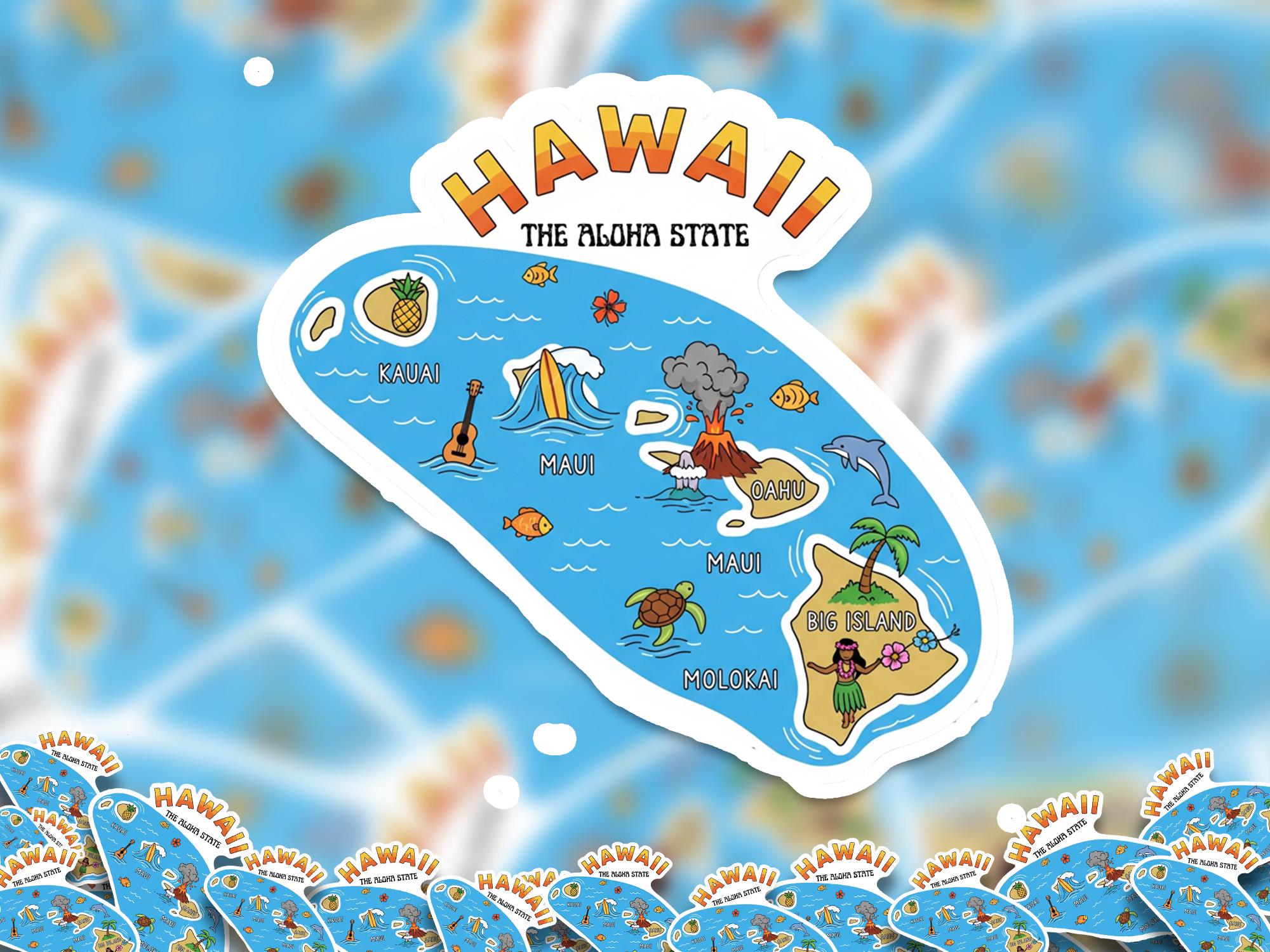 Hawaii State Sticker, USA Kiss-Cut Vinyl, Landmark Waterproof Decal, United States Travel Collection