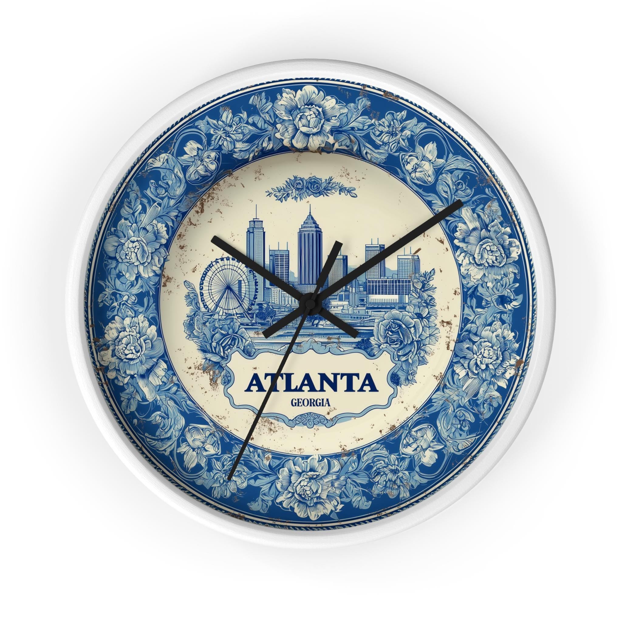 Atlanta Georgia Wall Clock, Delf style Home Decor, Vintage City Travel Keepsake Art