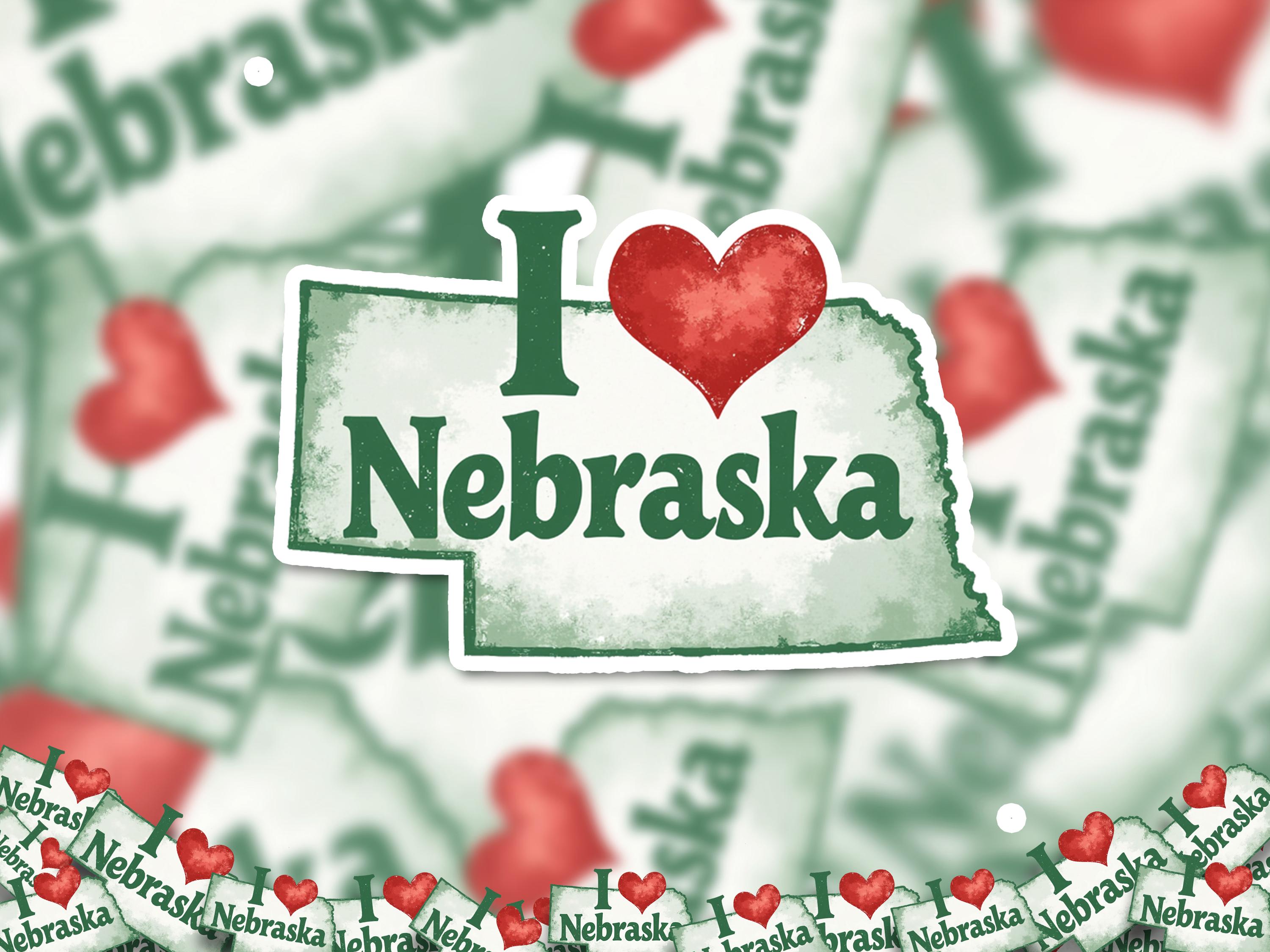 I love Nebraska Sticker, Vintage US States Vinyl Decal, Waterproof Decal, Retro Travel Collection