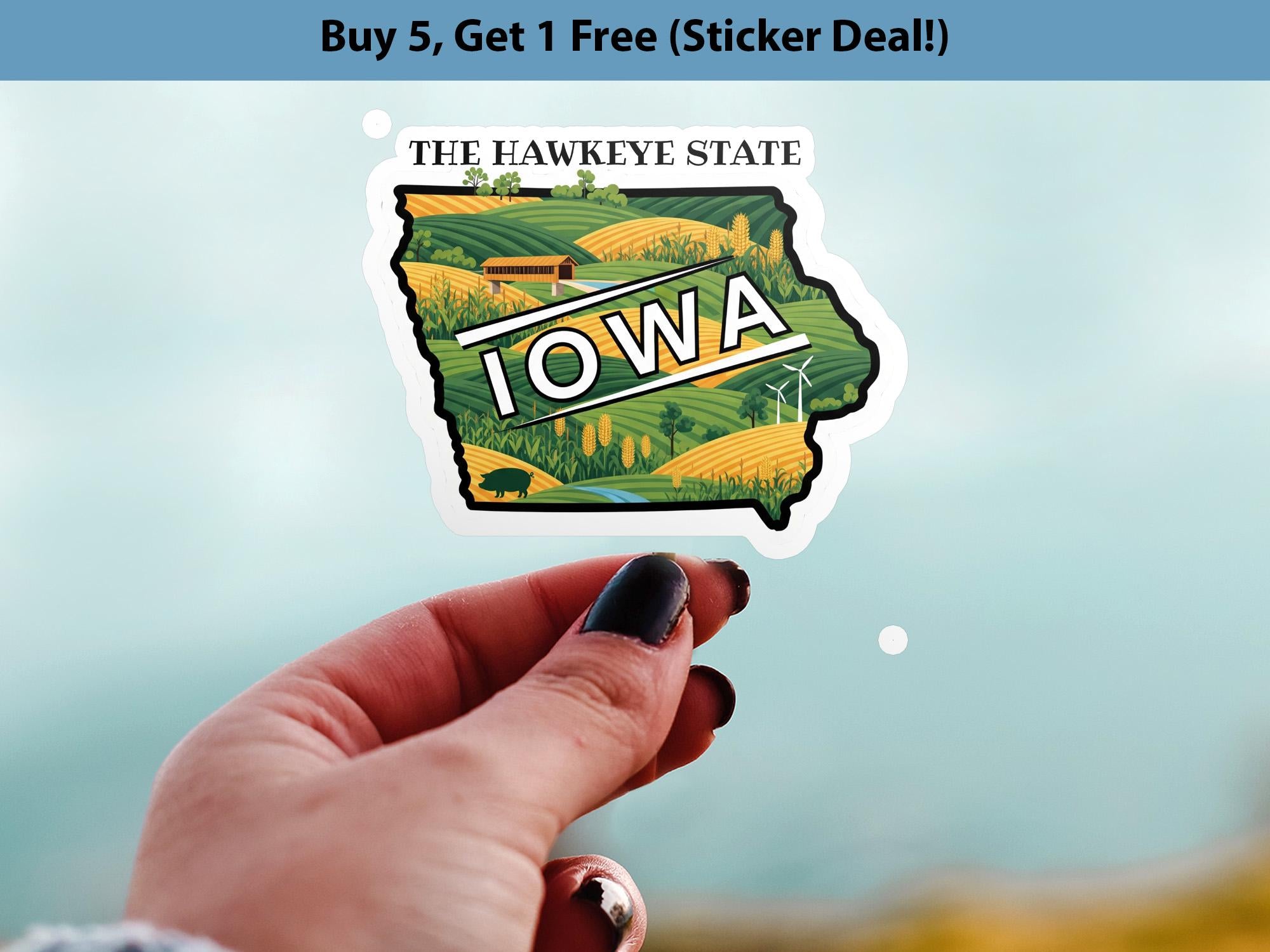 Iowa State Sticker, USA Kiss-Cut Vinyl, Landmark Waterproof Decal, United States Travel Collection