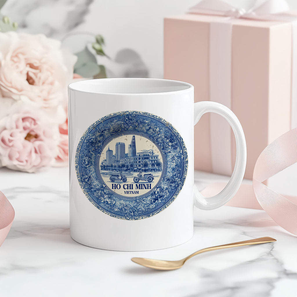 Ho Chi Minh City Vietnam Mug, Custom Delft Style cup, Personalized Vintage Travel City Gift
