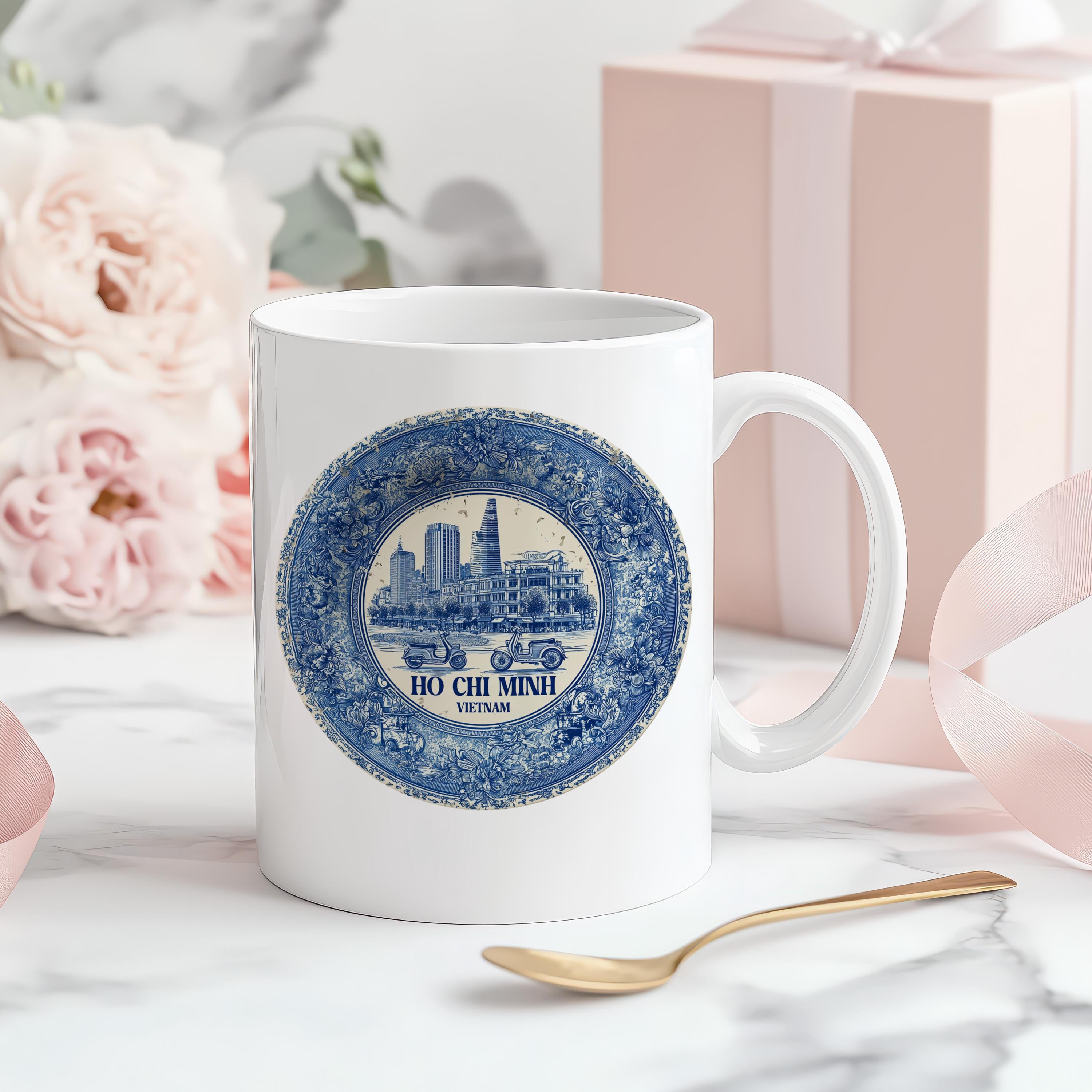 Ho Chi Minh City Vietnam Mug, Custom Delft Style cup, Personalized Vintage Travel City Gift