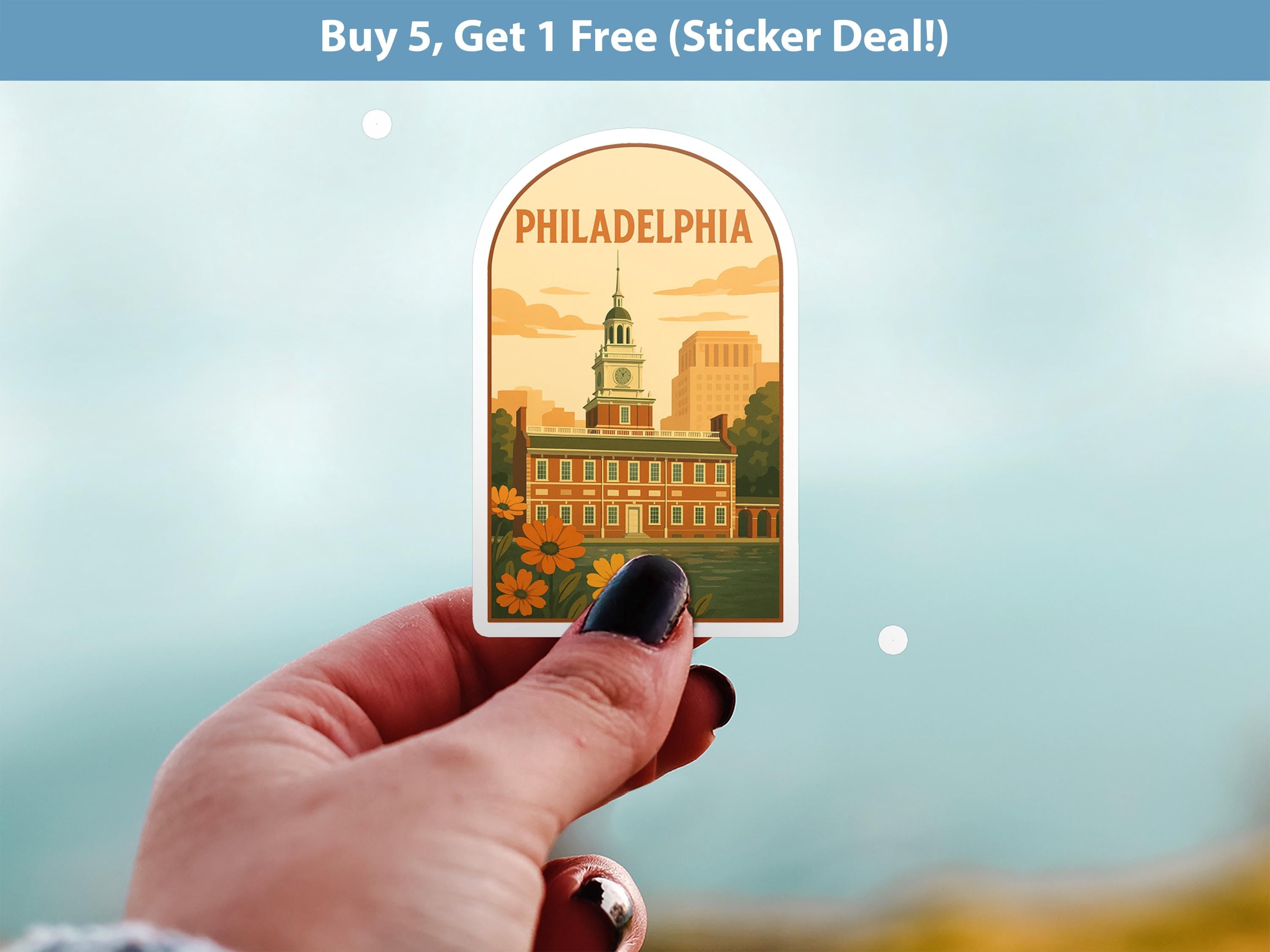 Philadelphia Pennsylvania Sticker, Vintage City Vinyl Decal, Retro Travel Lover Collection, Journal Scrapbook